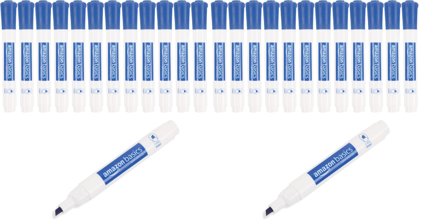Amazon Basics Dry Erase Whiteboard Markers, Chisel Tip, Low-Odor, Blue, 24-Pack, For Drawing, Sketching and Writing