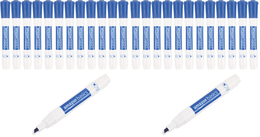 Amazon Basics Dry Erase Whiteboard Markers, Chisel Tip, Low-Odor, Blue, 24-Pack, For Drawing, Sketching and Writing