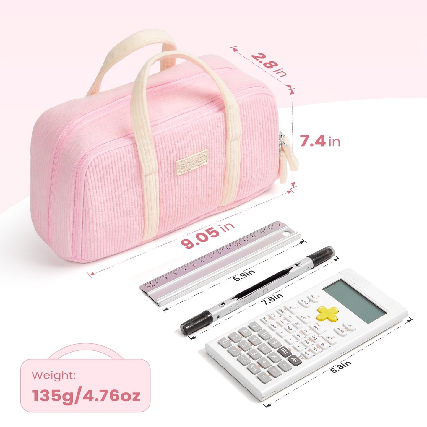 Sooez Large Pencil Case Pouch, Extra Big Pencil Bag with 5 Compartments, Pen Case Wide Opening, Soft Corduroy Pen Bag Organizer with Zipper, Cute Aesthetic School Supplies for Teen Girls, Pink