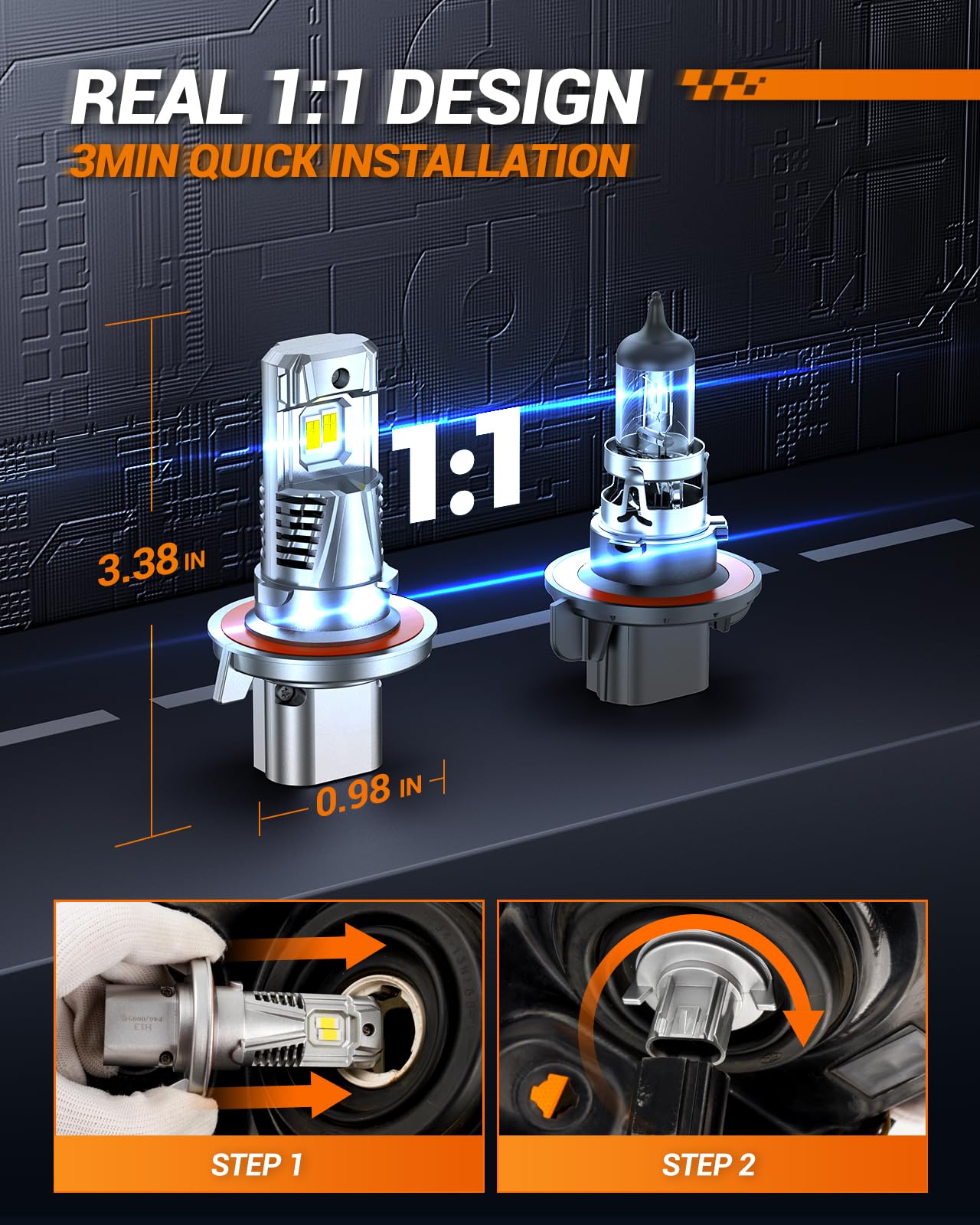 SEALIGHT H13/9008 LED Head Light Bulb, 800% Brighter, 6500K Cool White, Aluminum, Pack of 2