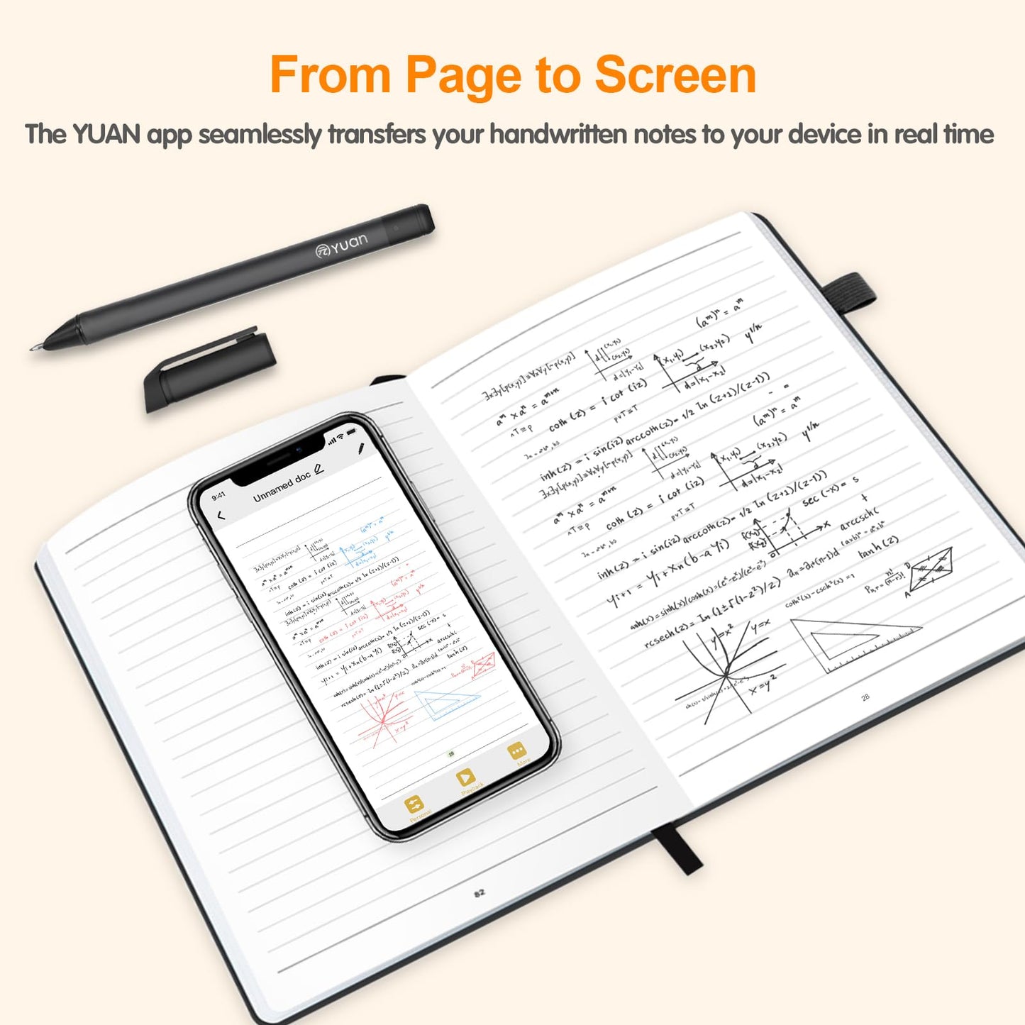 Yuan Digital Sync Pen with Notebook, Smart Writing Set Real time Sync Digitizing for Paper Notes Convert to Text, Smart Pen and Notebook for Note Taking Sync Notes to Phone/Tablet Instantly