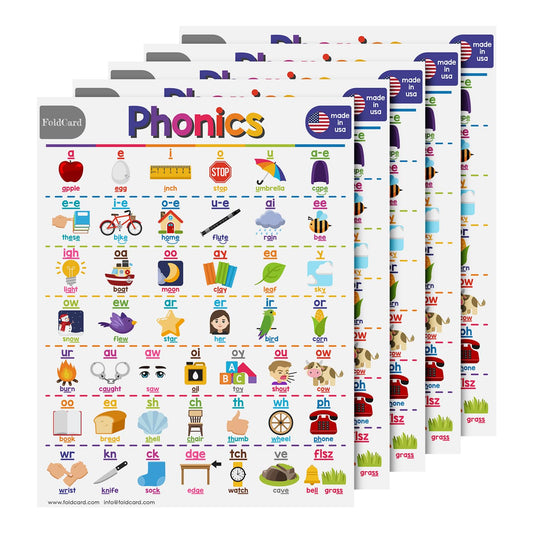Phonics Chart for Preschool to Grade 1 Kids – Bright and Colorful Educational Visual/Learning Aid Poster Decoration for Classroom or Home | Glossy Durable Cardstock | 8.5" x 11" | 5 per Pack