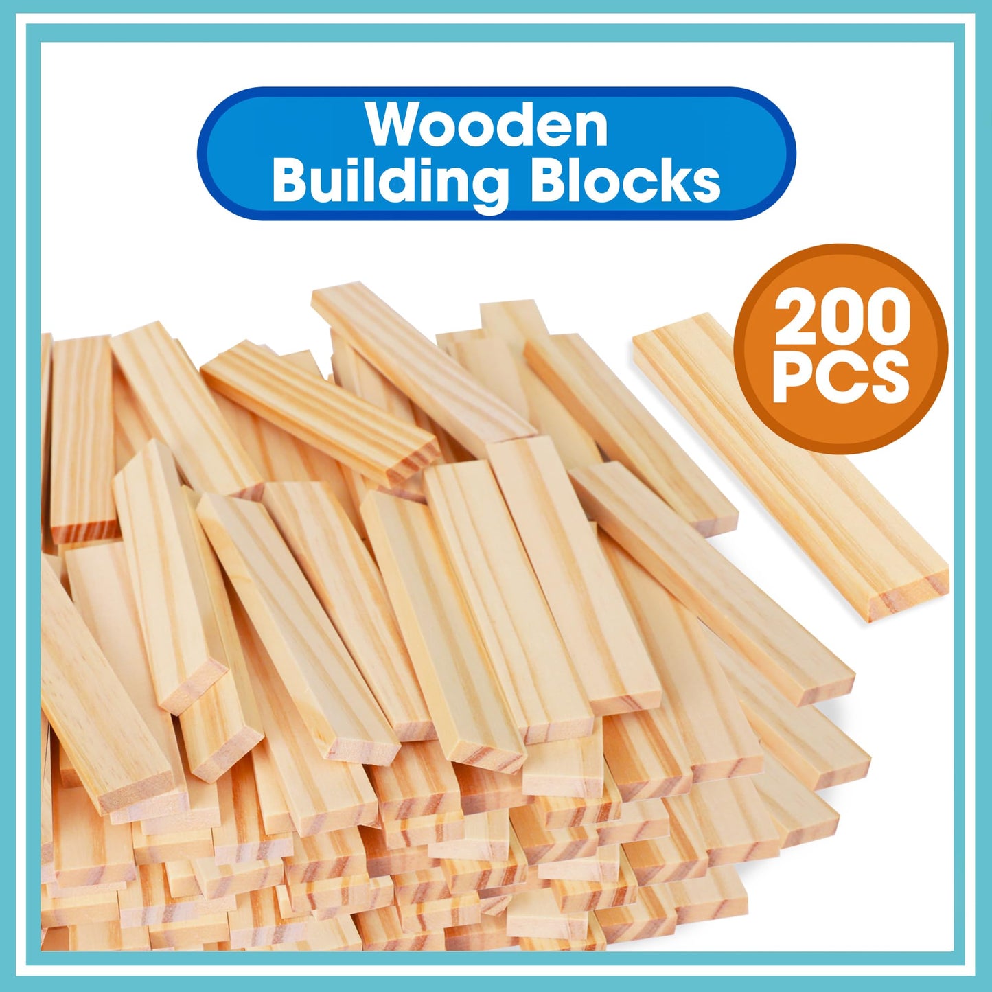 Play Build Wooden Building Blocks Set - 200-Piece Plank Block Construction Toys, STEM Educational Wood Toy for Kids and Toddlers