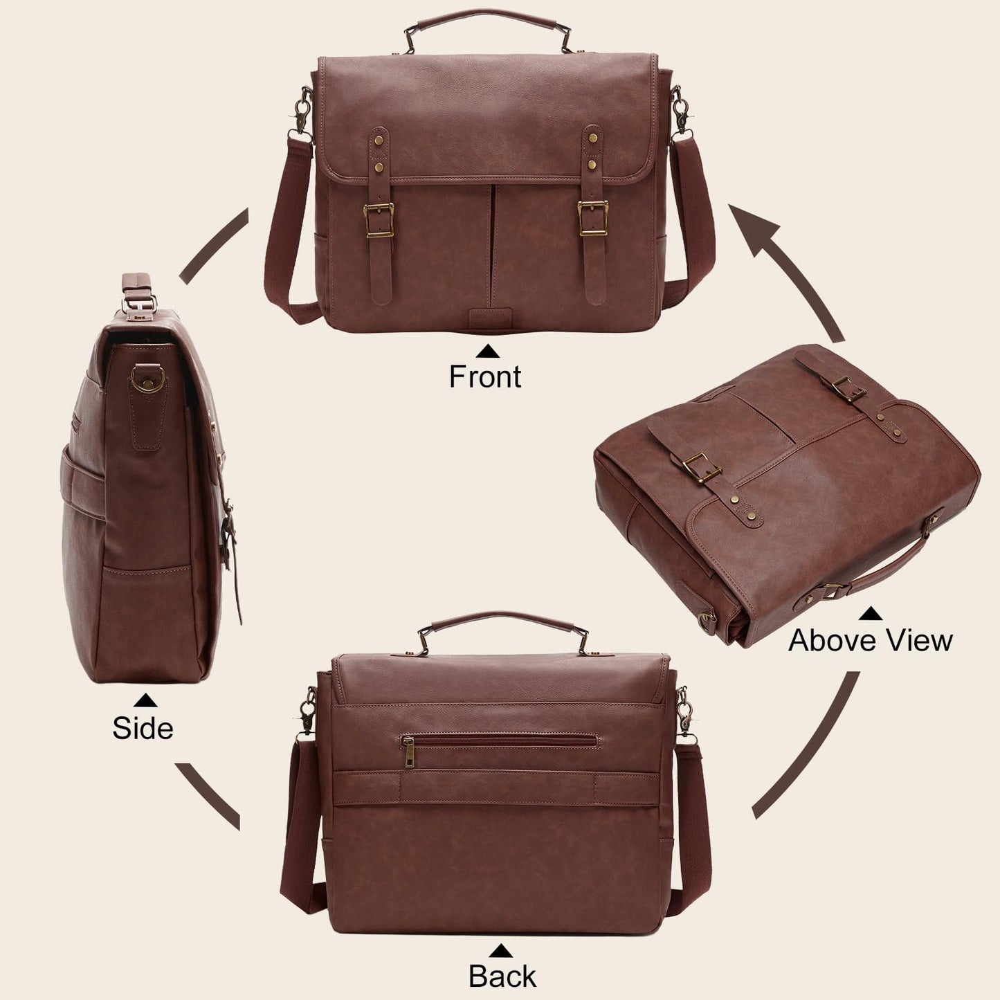 Leather Messenger Bag for Men, 15.6in Laptop Briefcase Vintage Waterproof Laptop Bag Shoulder Bags Satchel Office Bag(Dark Brown)