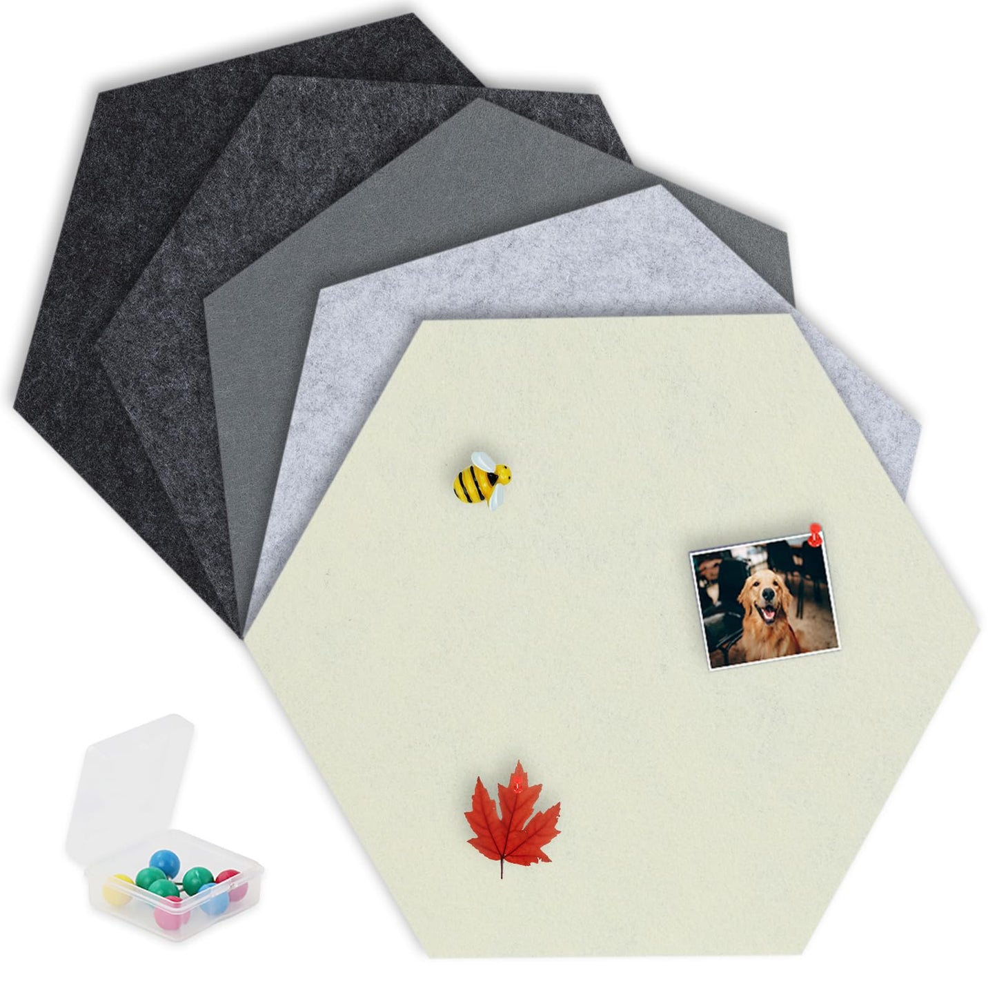 SEG Direct Hexagon Felt Cork Board Tiles, Hexagon Felt Bulletin Board Tiles Self Adhesive Picture Board, Memo Notice Tiles Pin Board for Walls Office, 11.8" x 10.2", 5PCS(Gray Series)
