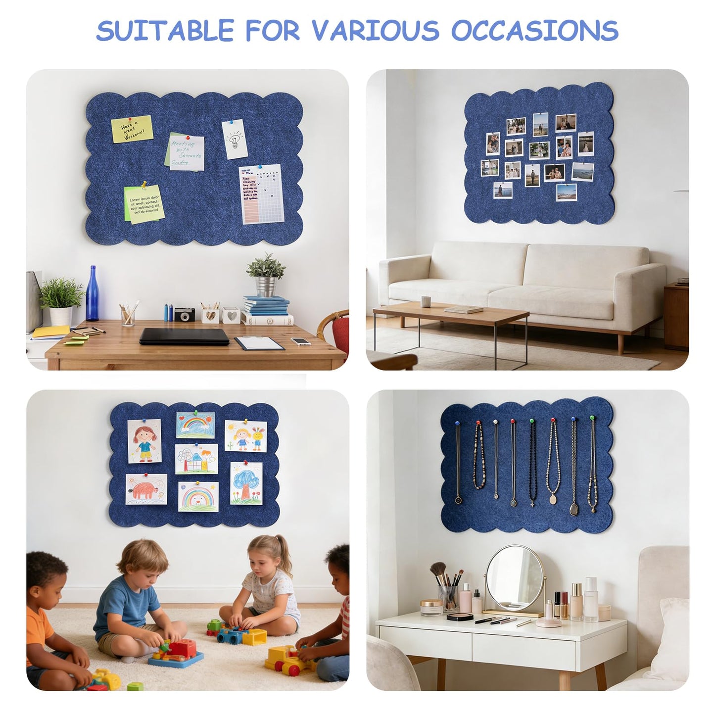 Felt Bulletin Board 36" x 24" Cork Board Alternative,Decorative Felt Pin Board Foldable Cork Boards for Walls Self-Adhesive Cork Board for Home Office Classroom Pin Board (Dark Blue)