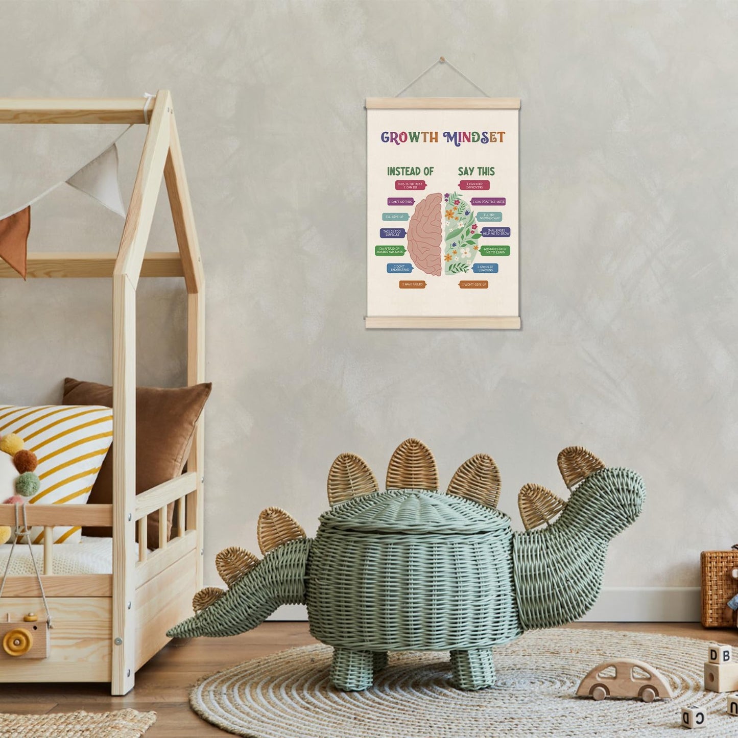 Motivational Wall Decor Gifts, Growth Mindset Posters Hanger Frame 16x12 Inch, Educational Posters for Classroom, Therapy Office Wall Art, Playroom Decor, Teacher Appreciation Gift