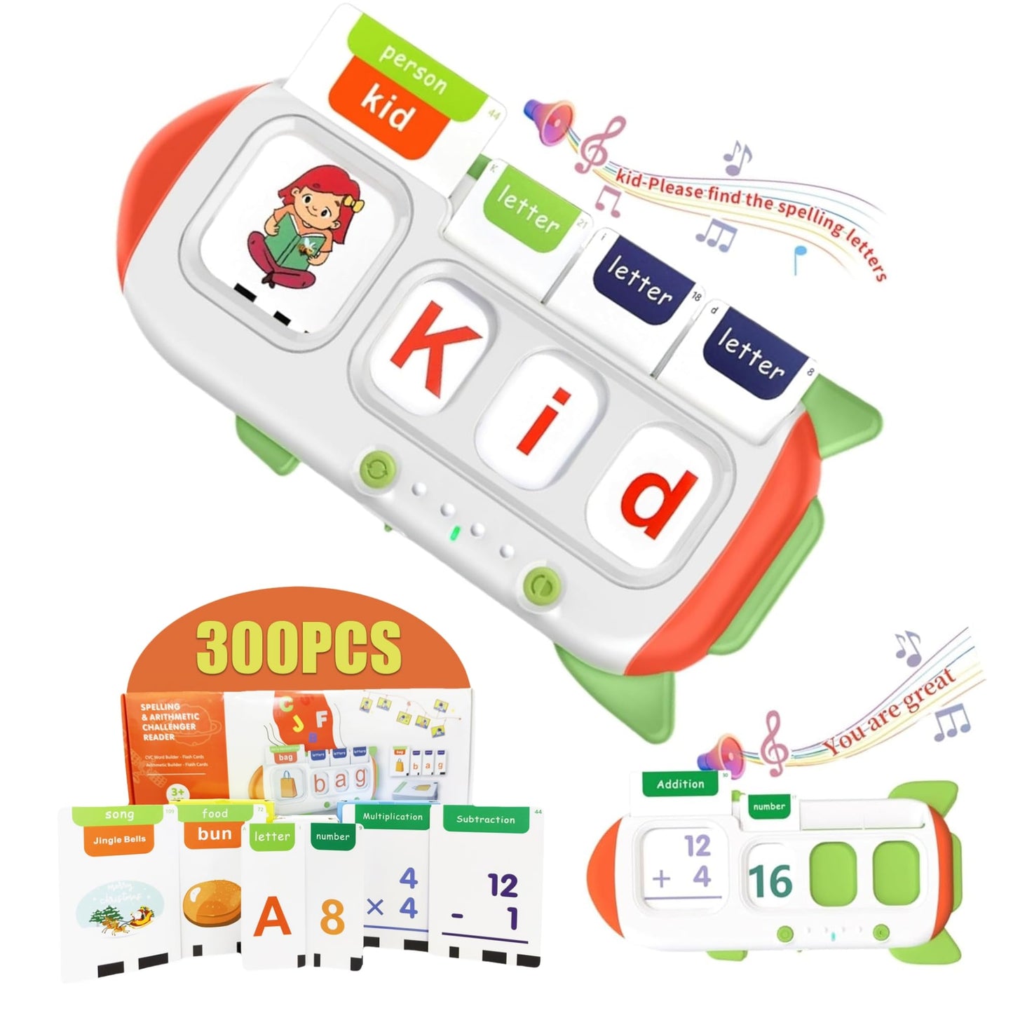 ABC Learning Toys for Kids Ages 3-5, Talking Flash Cards for CVC Word & Math Games for Kids 5-7 Preschool Kindergarten Gifts for Boys & Girls Autism Sensory Speech Therapy Toys