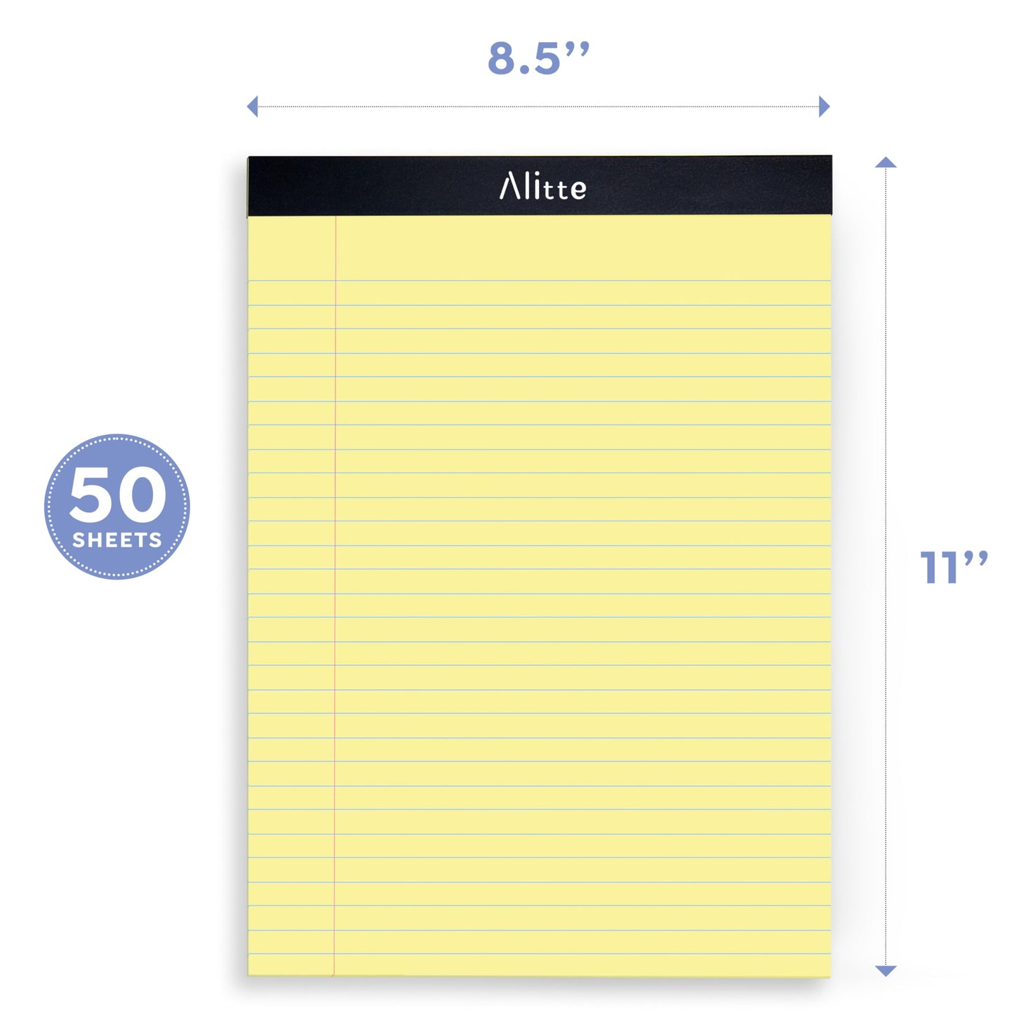 Alitte Yellow Legal Notepads 8.5 x 11, Pack of 3 - Perforated Wide Ruled Writing Pad - Premium Thick Paper, No Ink Bleeding - Blank Legal Pads For Home, Office, School, Business - 50 Sheets Per