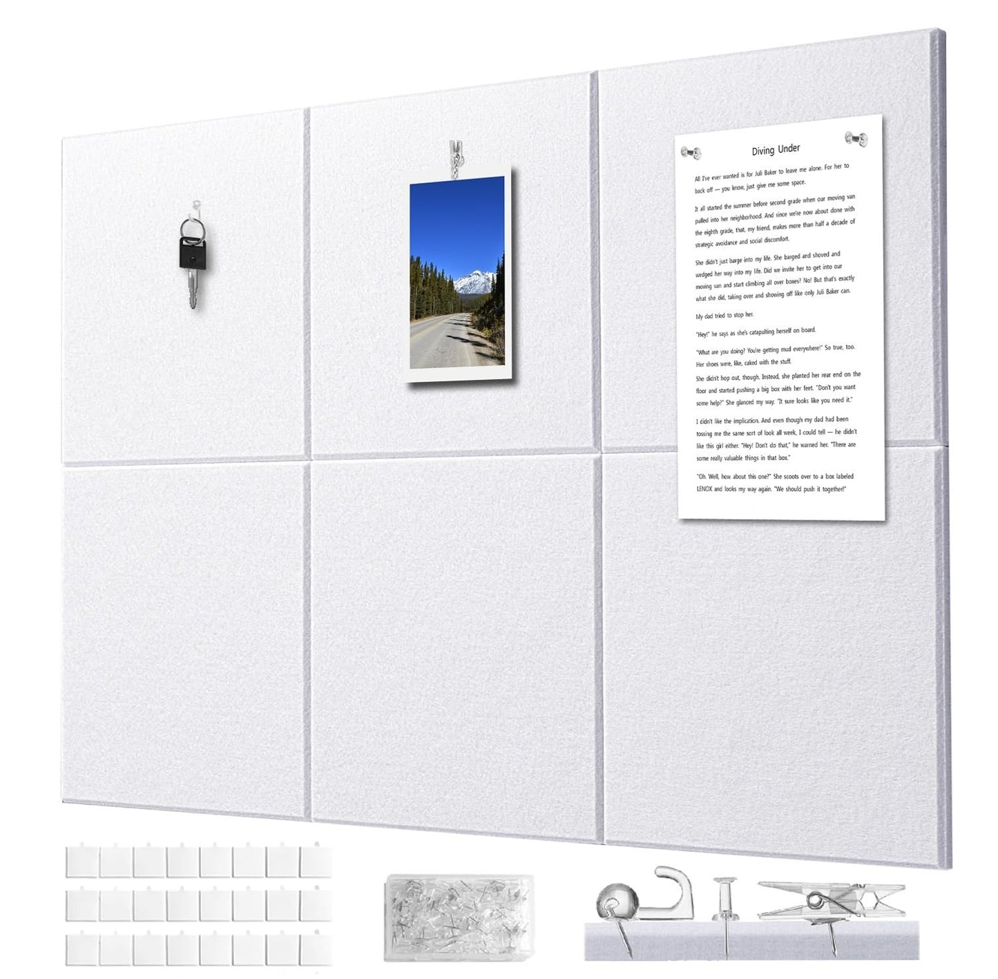 G Gamit Felt Wall Tiles Bulletin Board Large Cork Board Alternative 6 Pack 11.81”x11.81”x0.47” Felt Pin Board Tack Board with Safe Removable Adhesive Tabs for Home Office School 36x24 (White)