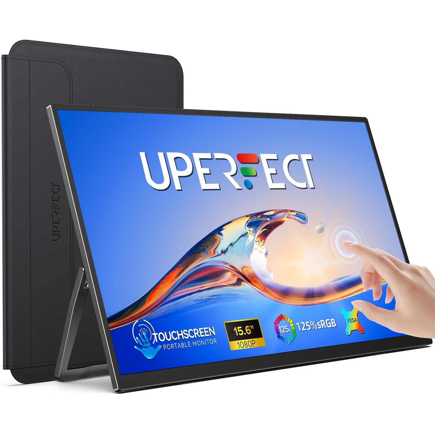 UPERFECT Portable Monitor Touchscreen 15.6 Inch 125% sRGB Travel Monitor Built-in Adjustable Stand, Speaker, VESA Mountable, USB-C HDMI Ultra-Slim Second Screen for Laptop Mac-Book Phone Game Console