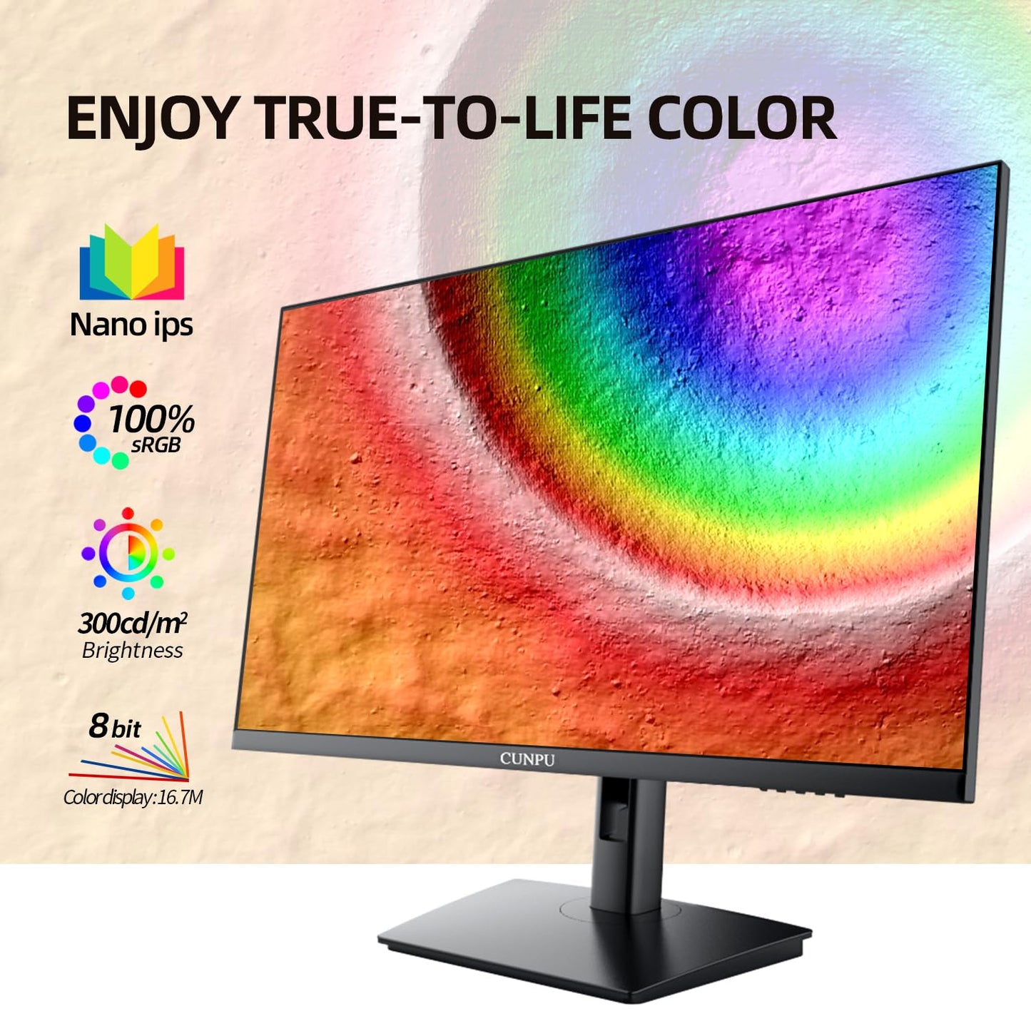 CUNPU 27 Inch Touchscreen Monitor, 10 Point Touch, FHD 1080P 60Hz Nano IPS Screen, 100% SRGB, VESA Wall Mountable, Tilt Adjustment, VGA HDMI for PC, Laptop Business & Work Station