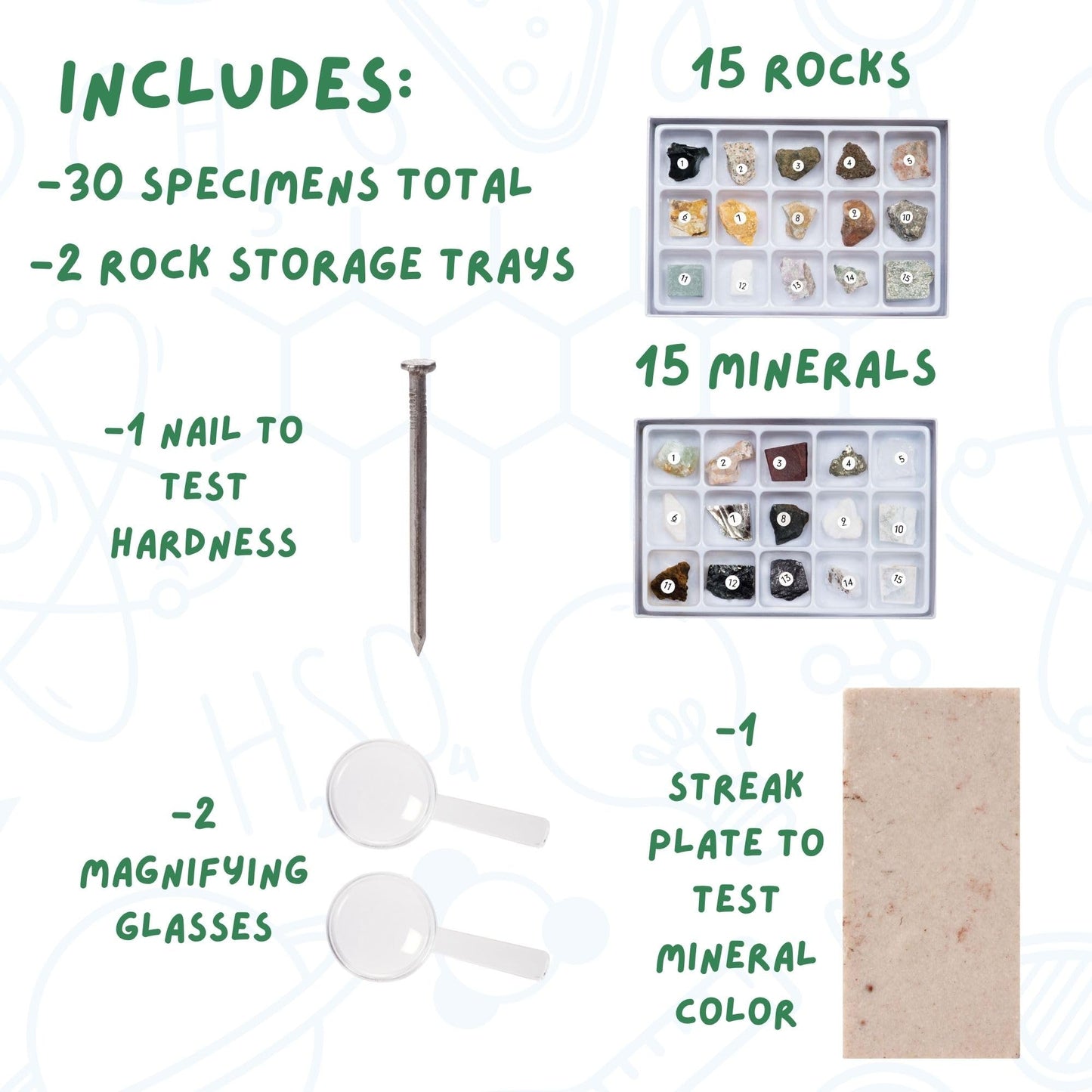 Toysmith STEM Rock & Mineral Science Kit for Kids - 30 Geology Specimens with Viewer, Identification Tools & Testing Tools - Geology Set for Young Geologists, Ages 8+