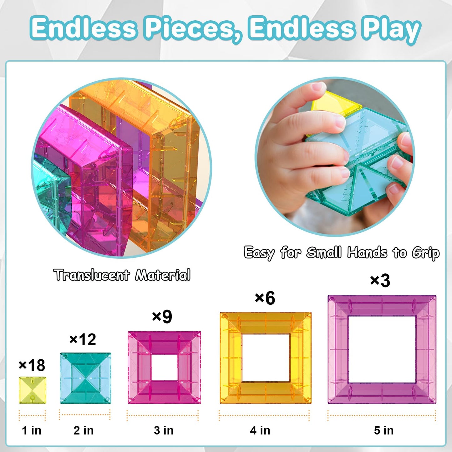 48 PCS Sensory Stacking Blocks, Light Table Compatible Building Blocks, STEM Educational Learning Resources for Toddlers Boys Girls Ages 3+