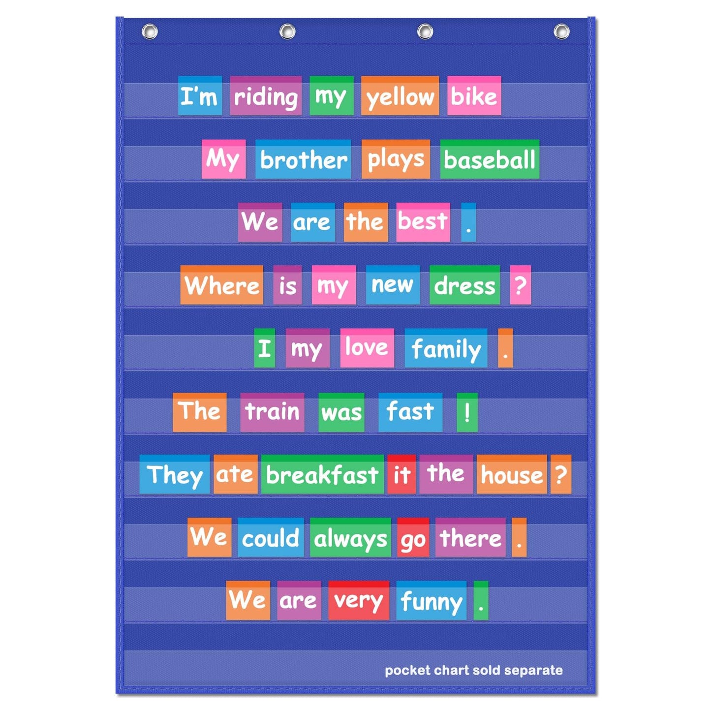 EAMAY Standard Pocket Charts, Clear 10 Pocket Chart for Teacher Lessons in a Classroom or Home Use Fits Standard 3" Sentence Strips and Word Cards, Blue, Nylon