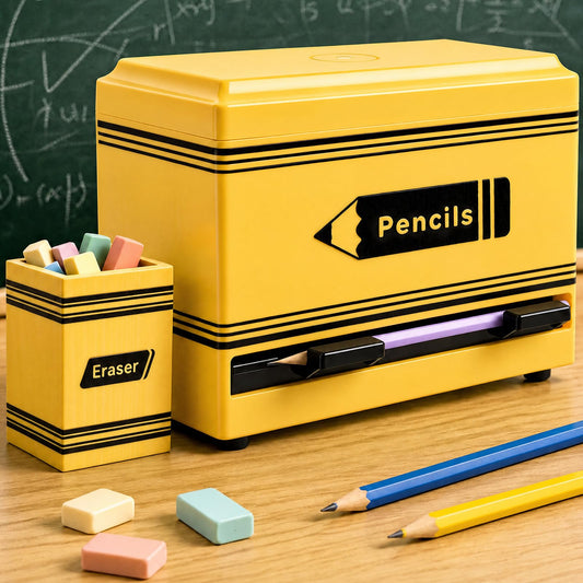 Gueevin 2pcs Pencil Dispenser for Classroom, Fun Desk Organizer with Eraser Holder, Interactive Pencil Storage for Teachers, Students & Homeschool Desk Organizer, Back to School Supplies(Yellow)