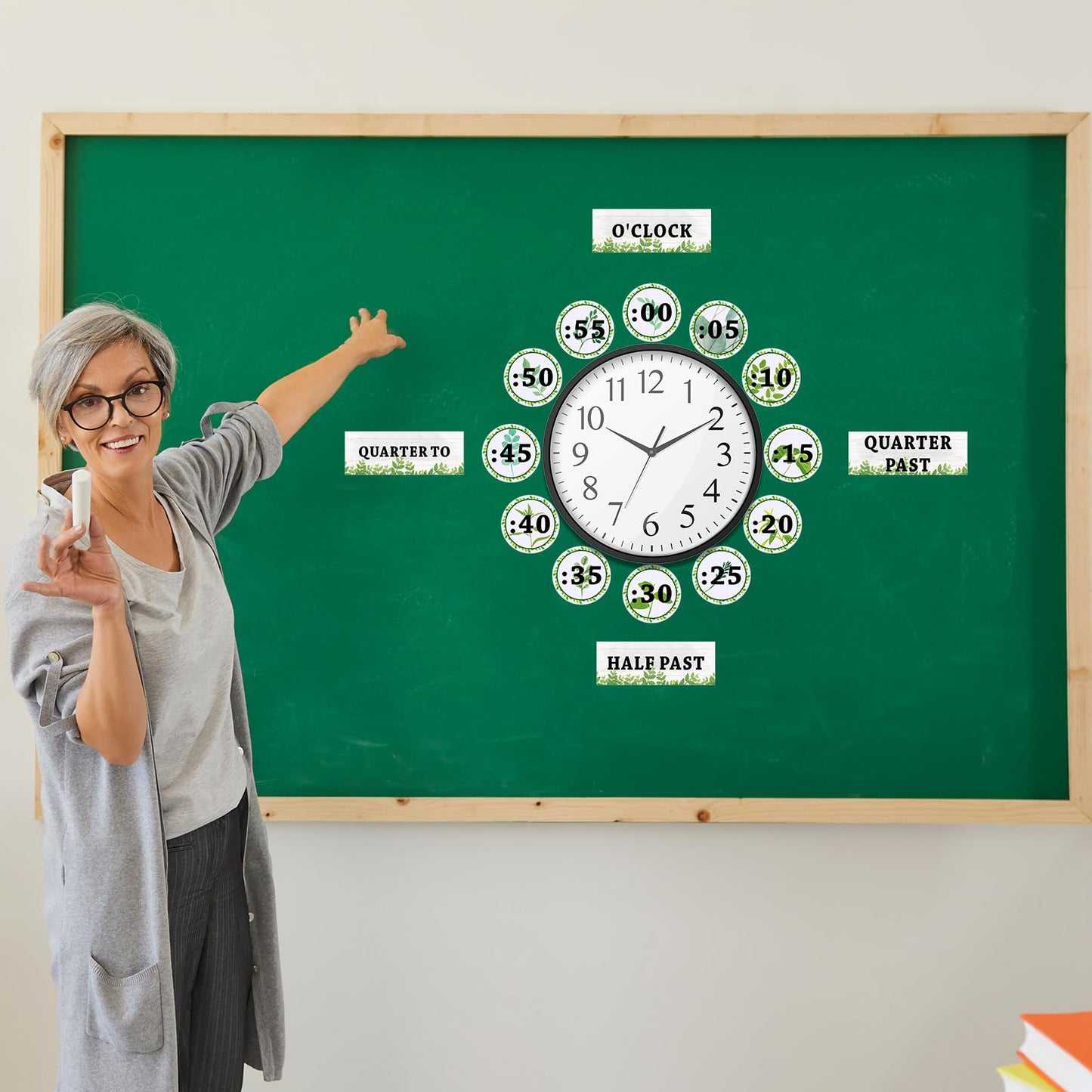 Relaxweex 16 Pcs Telling Time Bulletin Boards Analog Clock Practice Learning to Tell Time Magnetic Number Labels for Back To School Teacher Education Supplies Classroom Decorations(Eucaly)