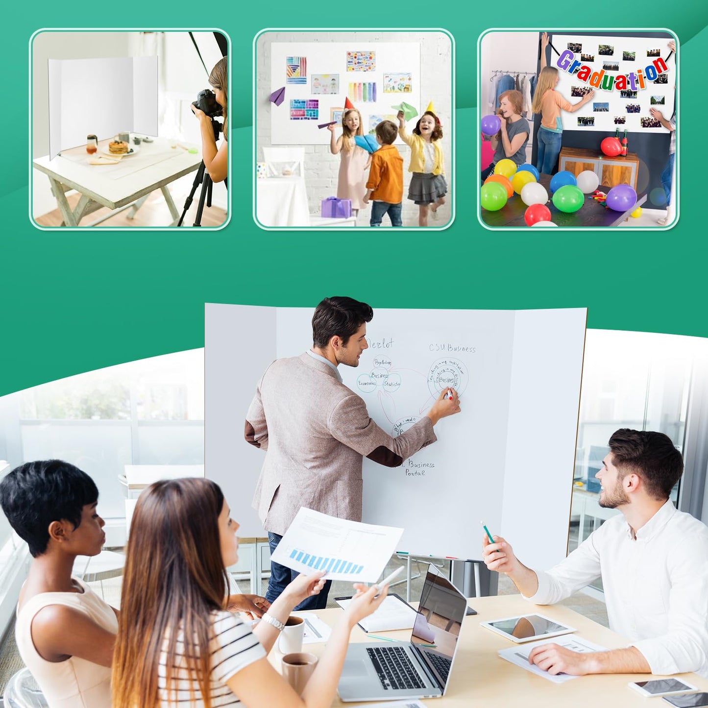 6 Pack Trifold Poster Board 48" X 36", IKAYAS Double Sided White Tri-fold Poster Boards, Science Fair Display Boards Posterboard for Mounting, Art, Display, Projects Classroom Supplies