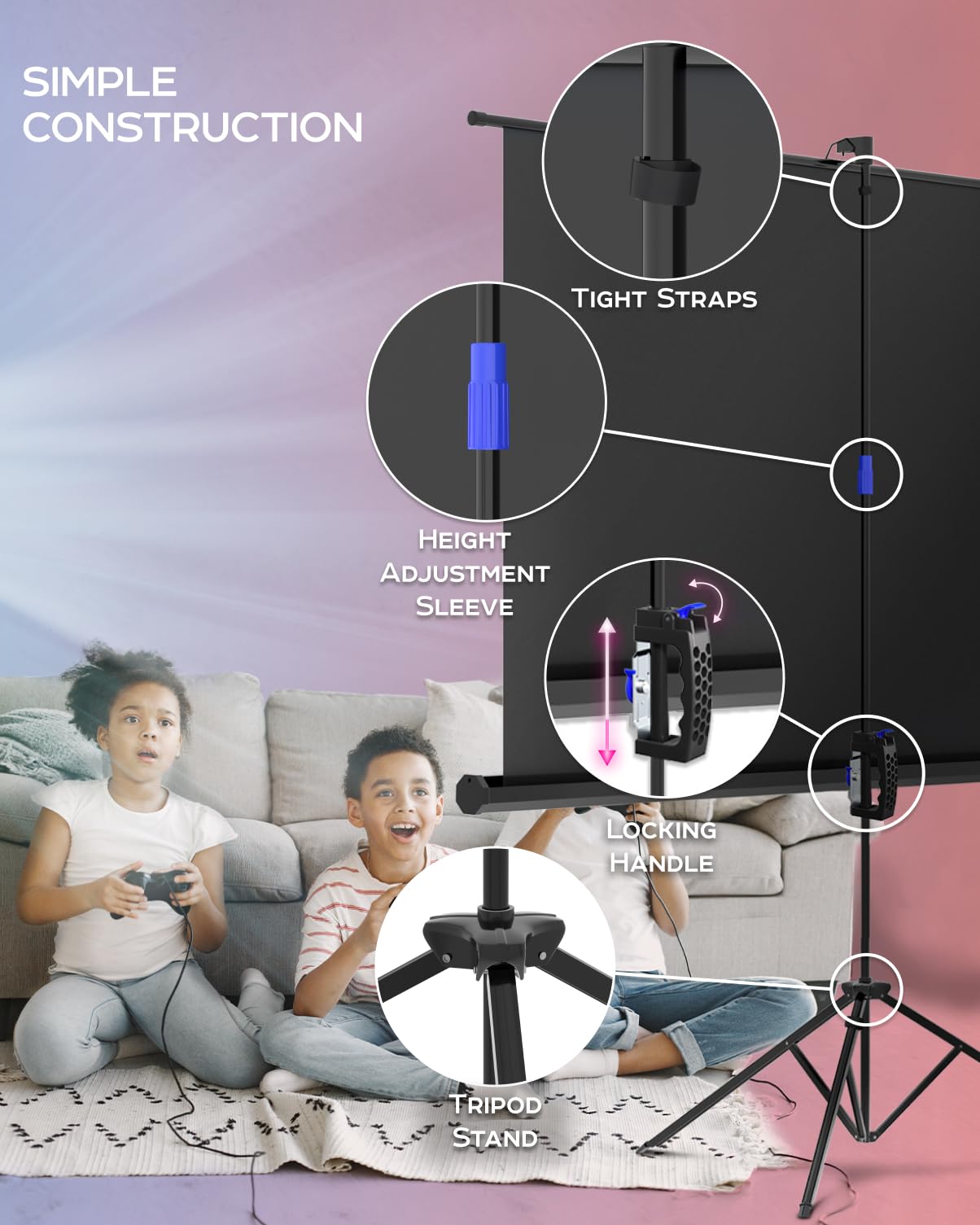 PropVue Projector Screen with Stand 84" - Indoor & Outdoor Projection Screen for Movie or Office Presentation - 16:9 HD Premium Wrinkle-Free Tripod Screen for Projector with Carry Bag & Tight Strap