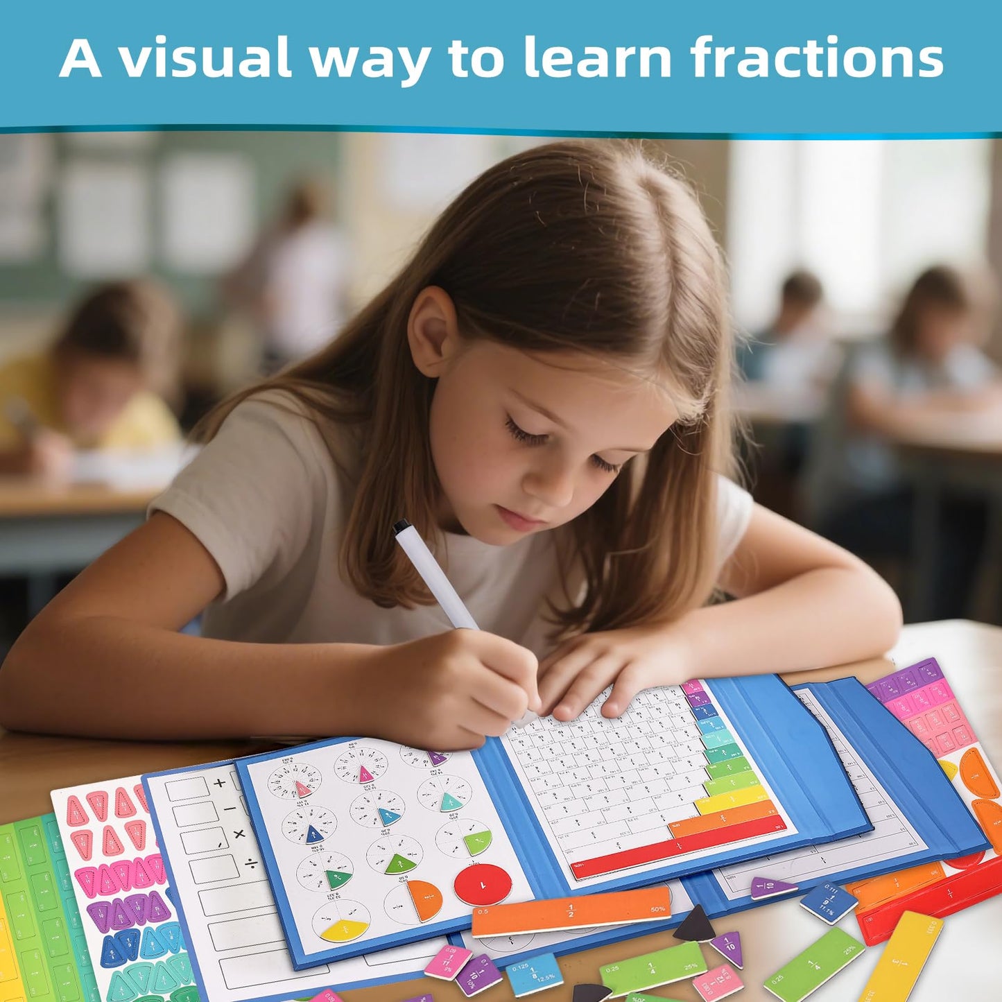 Magnetic Fraction Educational Puzzle,Magnetic Fraction Tiles & Fraction Circles,Montessori Fraction Manipulatives Learning Games for Kids,Fraction Manipulatives for Elementary School (Zebra)