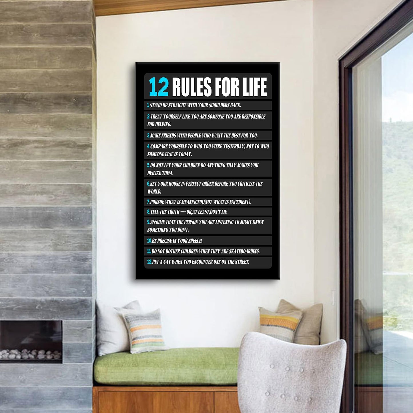 12 Rules for Life Motivational Canvas Wall Art Inspirational Poster Print Positive Quotes Pictures Painting for Home Office Living Room Wall Decor Ready to Hang [24''Wx36''H]