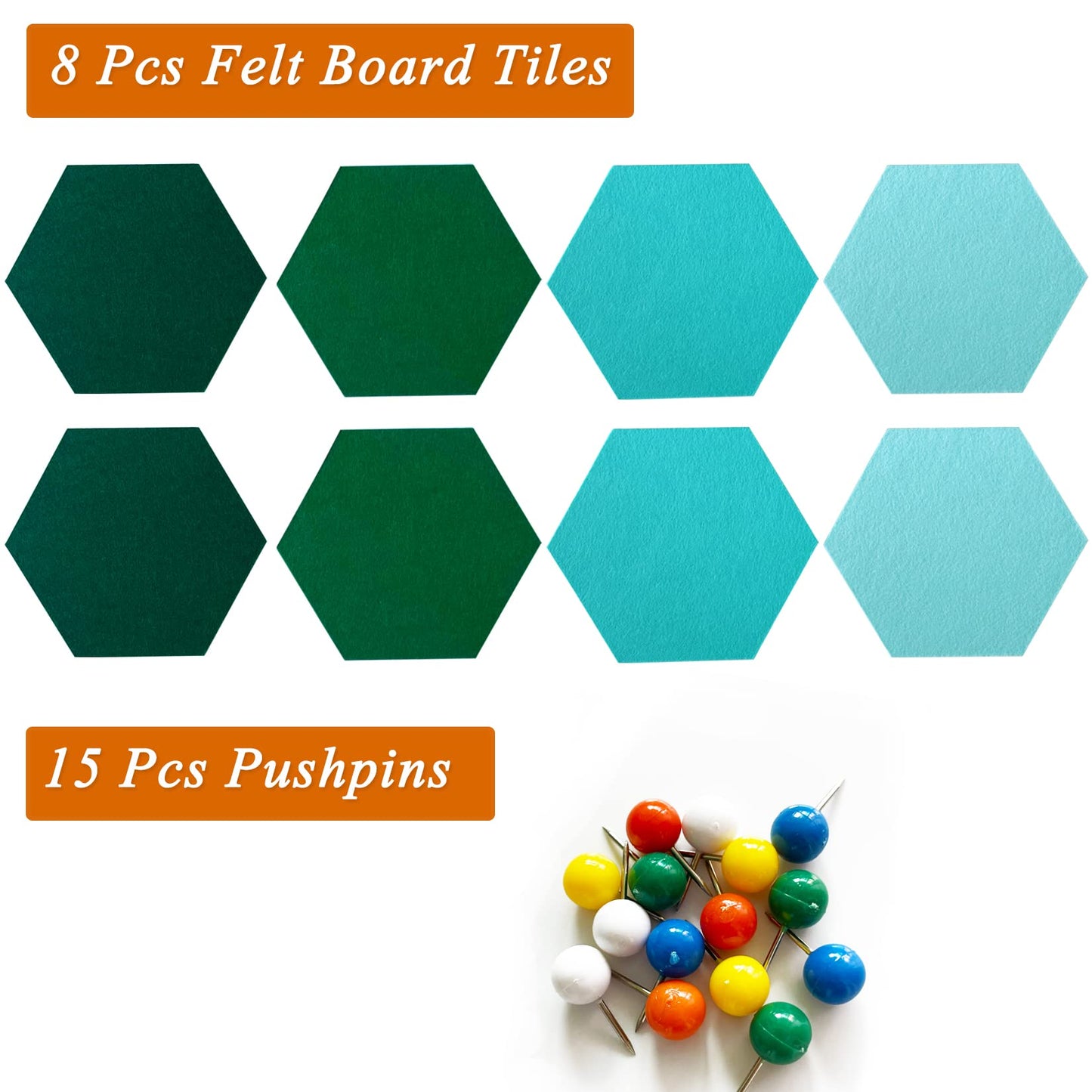 HULAVO 8Pcs Hexagon Felt Cork Board Tiles, Self Adhesive DIY Bulletin Board Pin Board for Office School Home Wall Decor Stickers Memos Photos Display (Gradual Green)