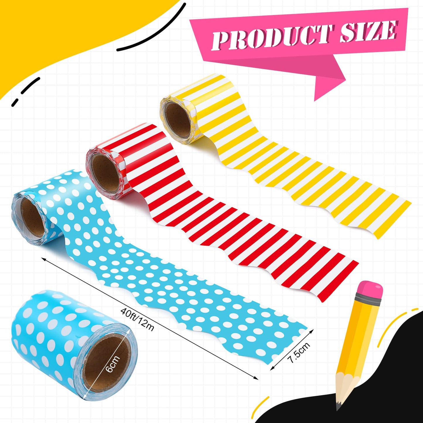 Kisston 120 Feet Bulletin Board Border Classroom Bulletin Board Decor Set Self Stick Back to School Chalkboard Whiteboard Decorations for School Office Classroom Decor Party Supplies