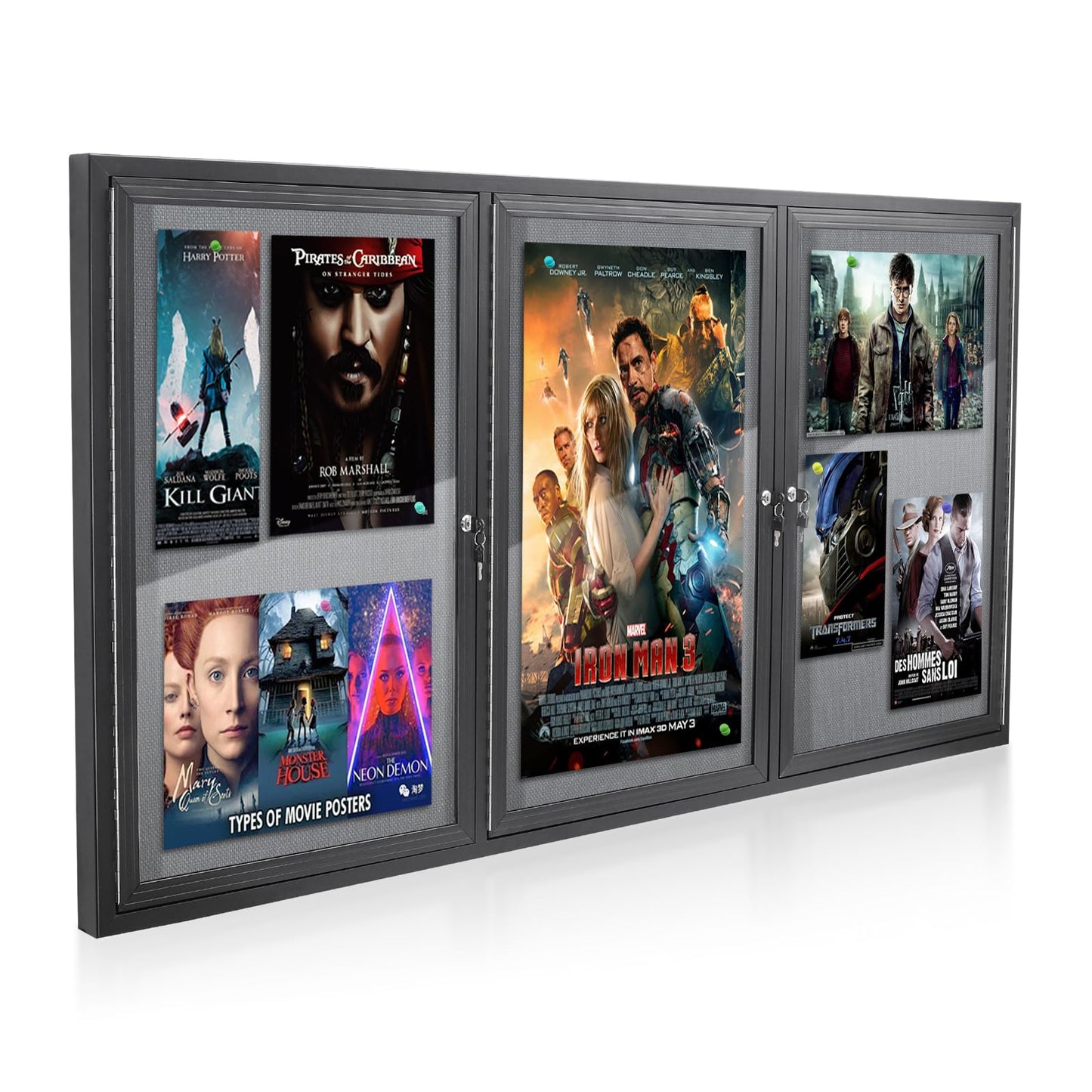 Lockable Outdoor Enclosed Bulletin Board, Weatherproof Cork Noticeboard with Locking Door, Wall-Mounted Aluminum Framed Display Case for Messages,70x36 in