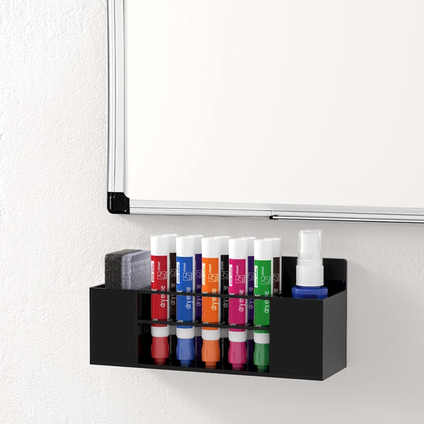 HBlife Acrylic Dry Erase Marker Holder Wall Mount, 10 Slots Whiteboard Marker Holder for Office, School and Home, Marker, Eraser and Whiteboard Cleaner Not Included, Black
