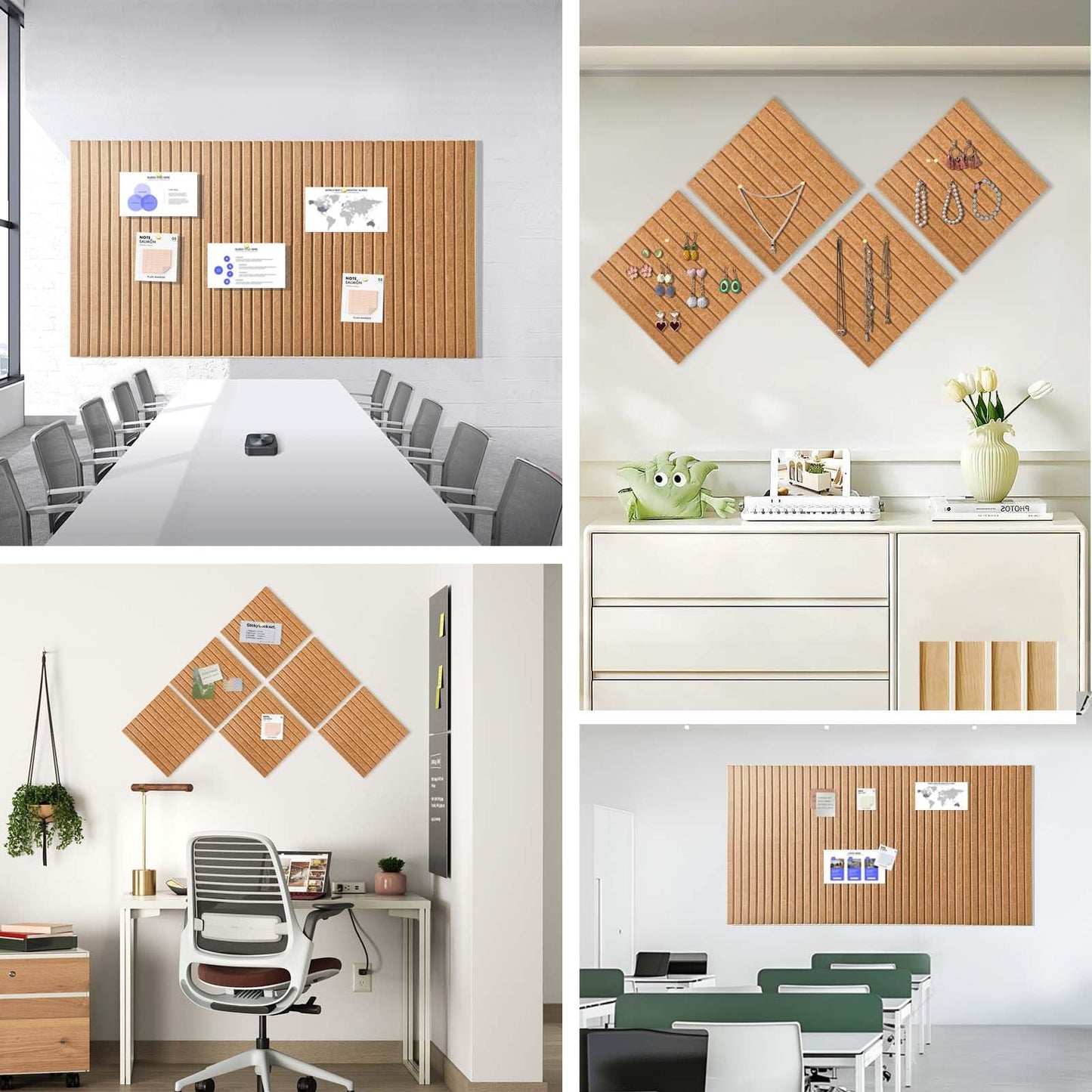 Large Cork Board for Office, 8 Pack Felt Wall Tiles with Slat Wall Paneling and Safe Removable Adhesive Tabs, Felt Bulletin Board Pin Board Cork Boards for Walls - Burnt Orange