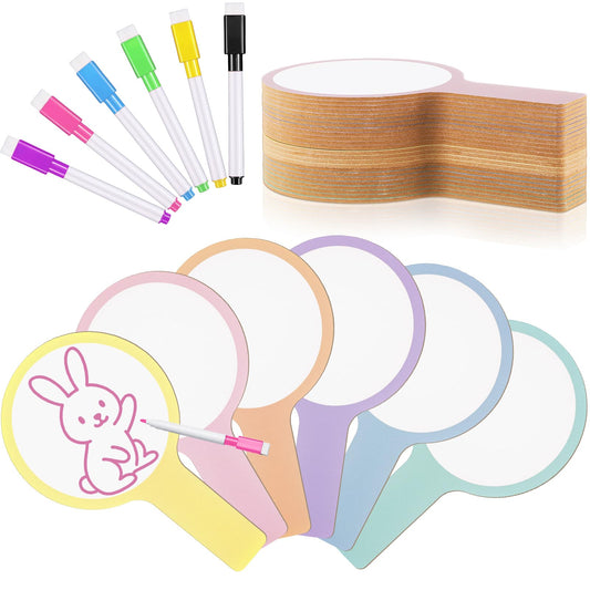 Henoyso 48 Pcs Dry Erase Answer Paddle with Markers Handheld Double Sided Paddles Colorful Flip Answer Dry Erase Paddles White Boards for Students Kids Score Boards Teacher(Round Simple)