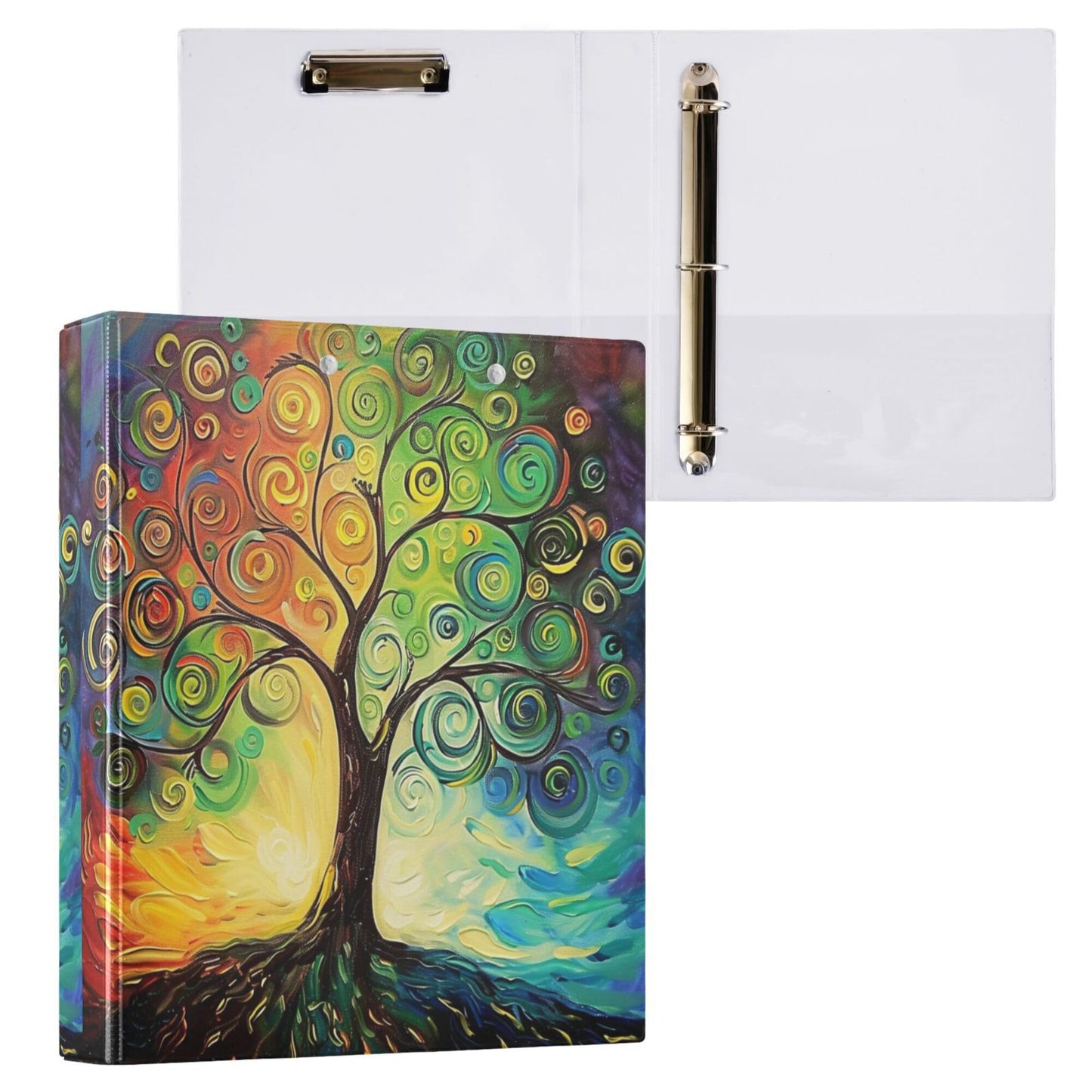 Tree of Life Round Ring Binders 1.5 Inch Rainbow Colorful 3 Ring Clipboard Binder for Office School Work Supplies File Folder 200 Sheet Capacity