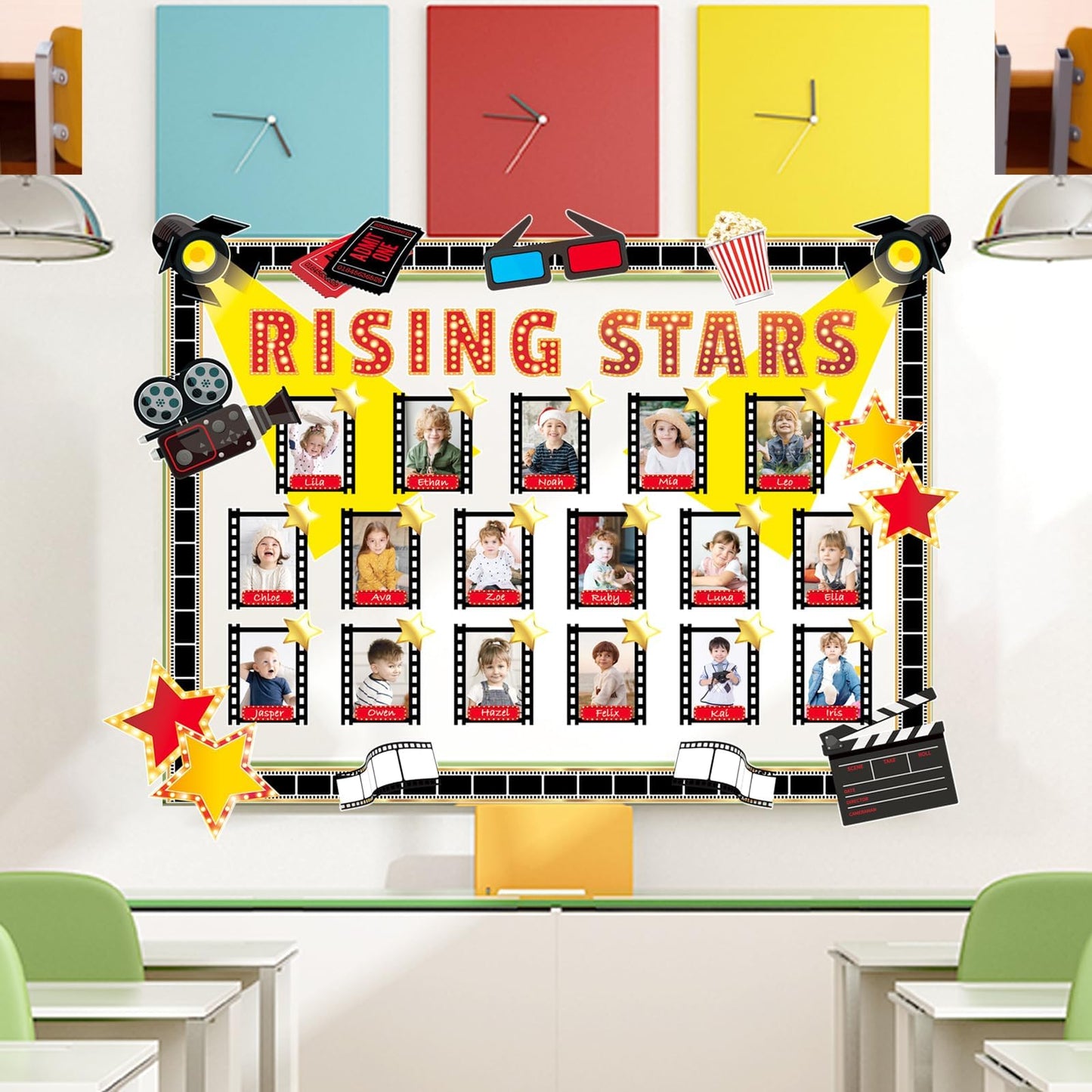 Movie Star Bulletin Board Decorations Set with Borders Movie Night DIY Photo Crafts Cutouts Decor for Teachers Now Starring Motivational for Class School Classroom Bulletin Board Decoration