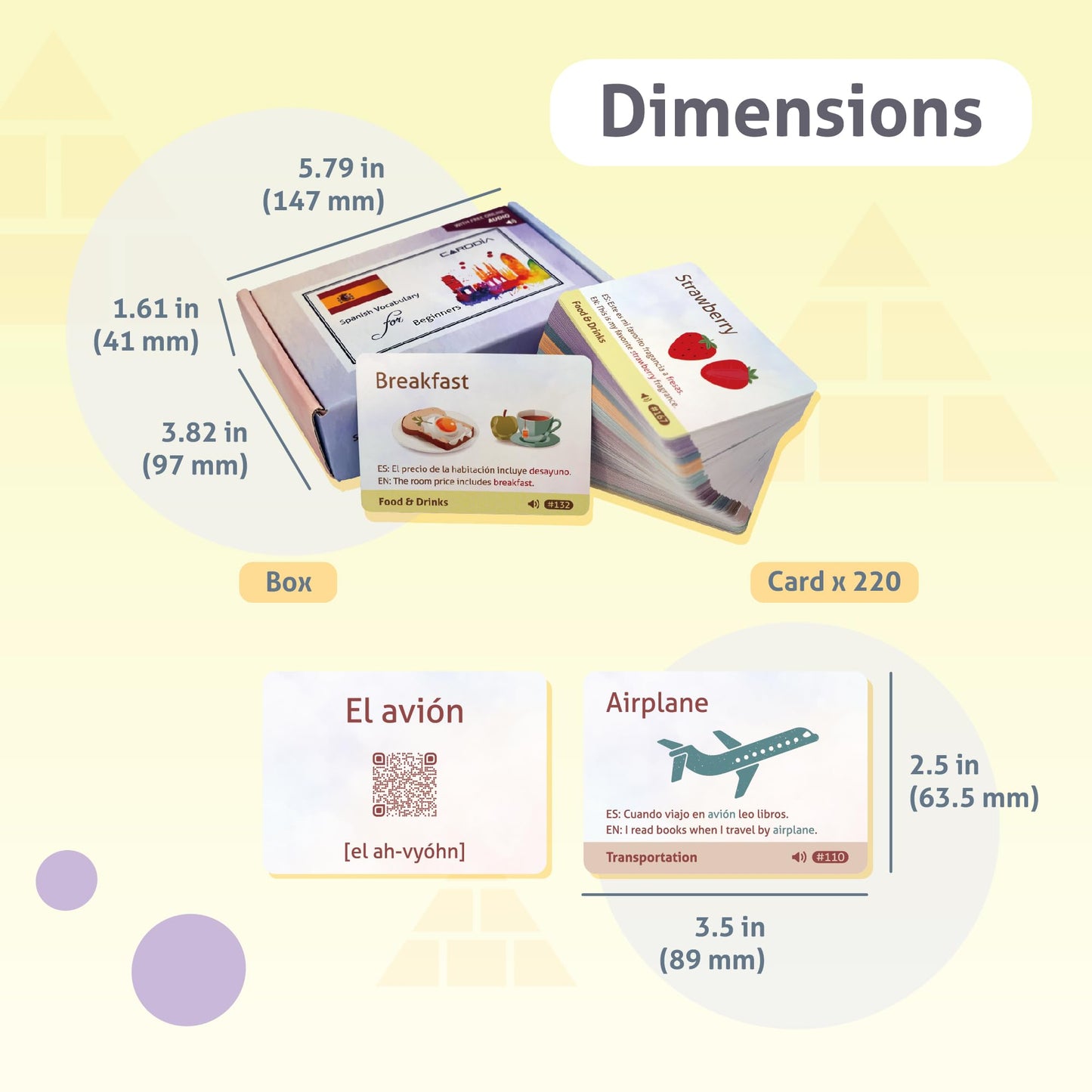 CARDDIA | Spanish Vocabulary Educational Flashcards for Beginners | Pictures, Example Sentences, Audio for Pronunciation