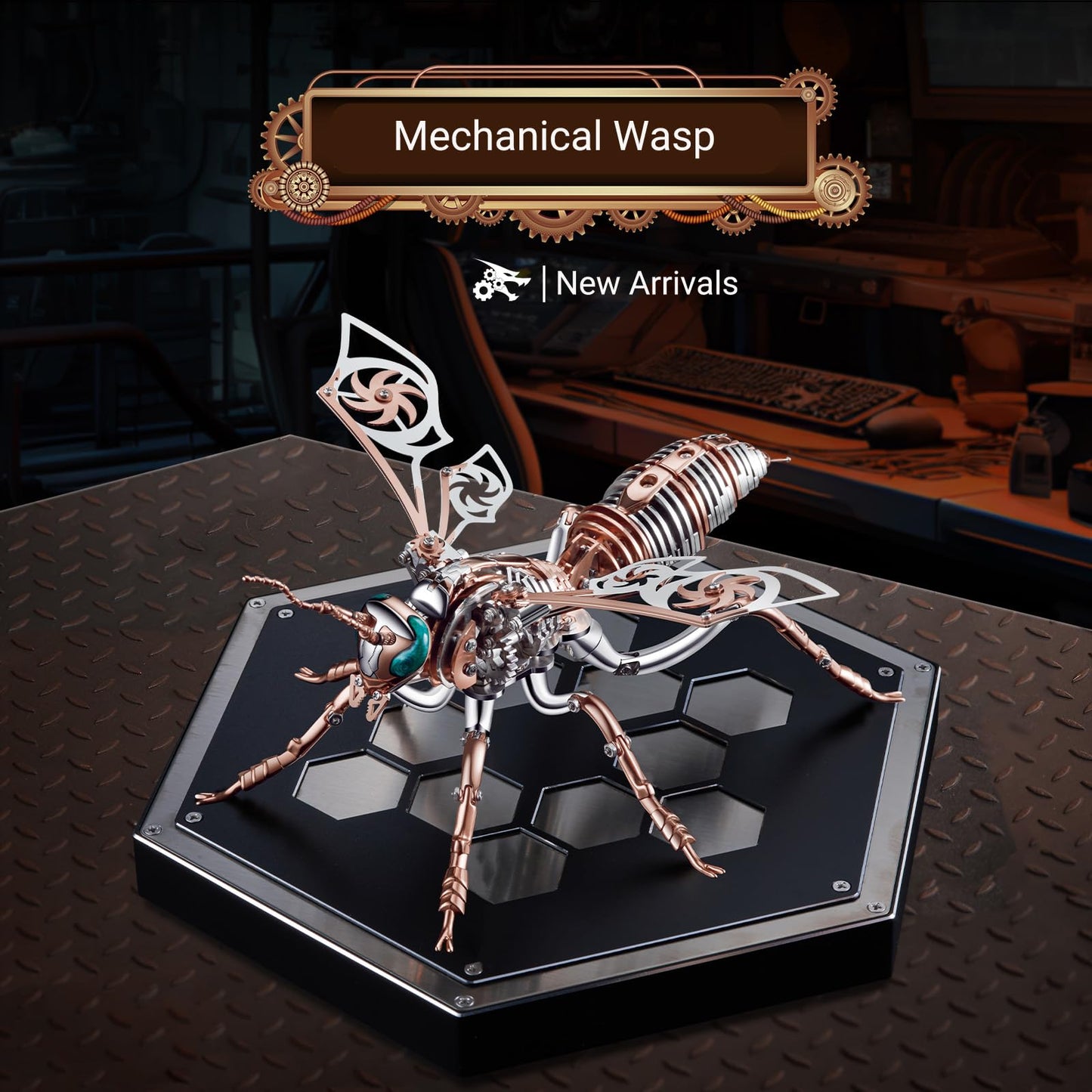 3D Metal Wasp Puzzles for Adults Model Kits Mechanical Puzzle Building Blocks, Difficult DIY Assembly for Men (Steel+Rose Gold)