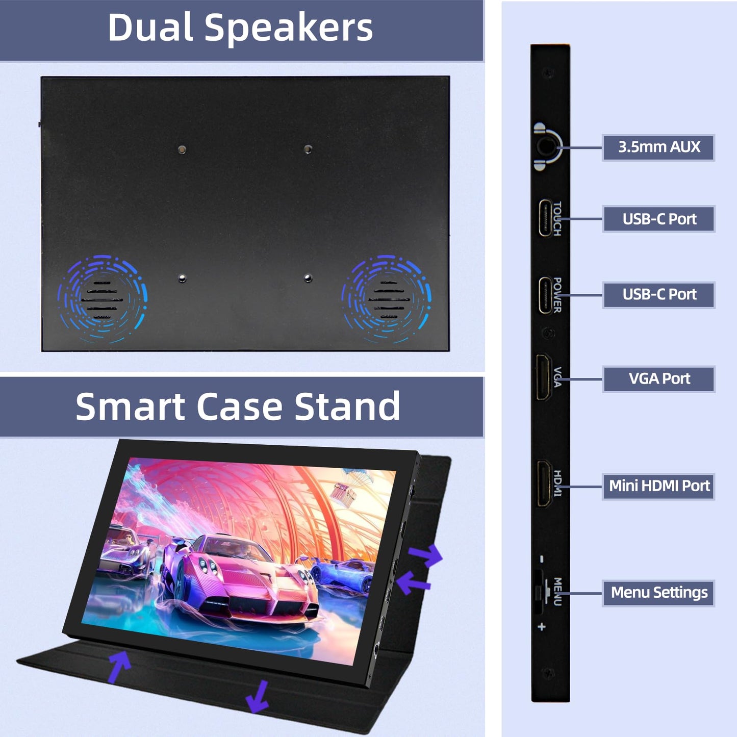 iPistBit 10.1inch Touchscreen Monitor, 1280x800 Dual-Speaker HDMI VGA Portable Monitor for PC/Laptop/Raspberry Pi/Banana Pi/Game Console