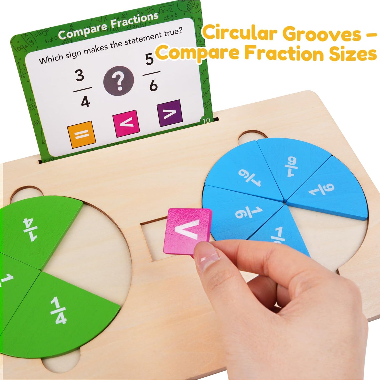 Fraction Manipulatives for Kids, Wooden Fraction Tiles, Fraction Circles & Fraction Bars, Montessori Math Manipulatives with 36 Activity Cards, Compare Fractions, Addition & Subtraction, Grade 1-4