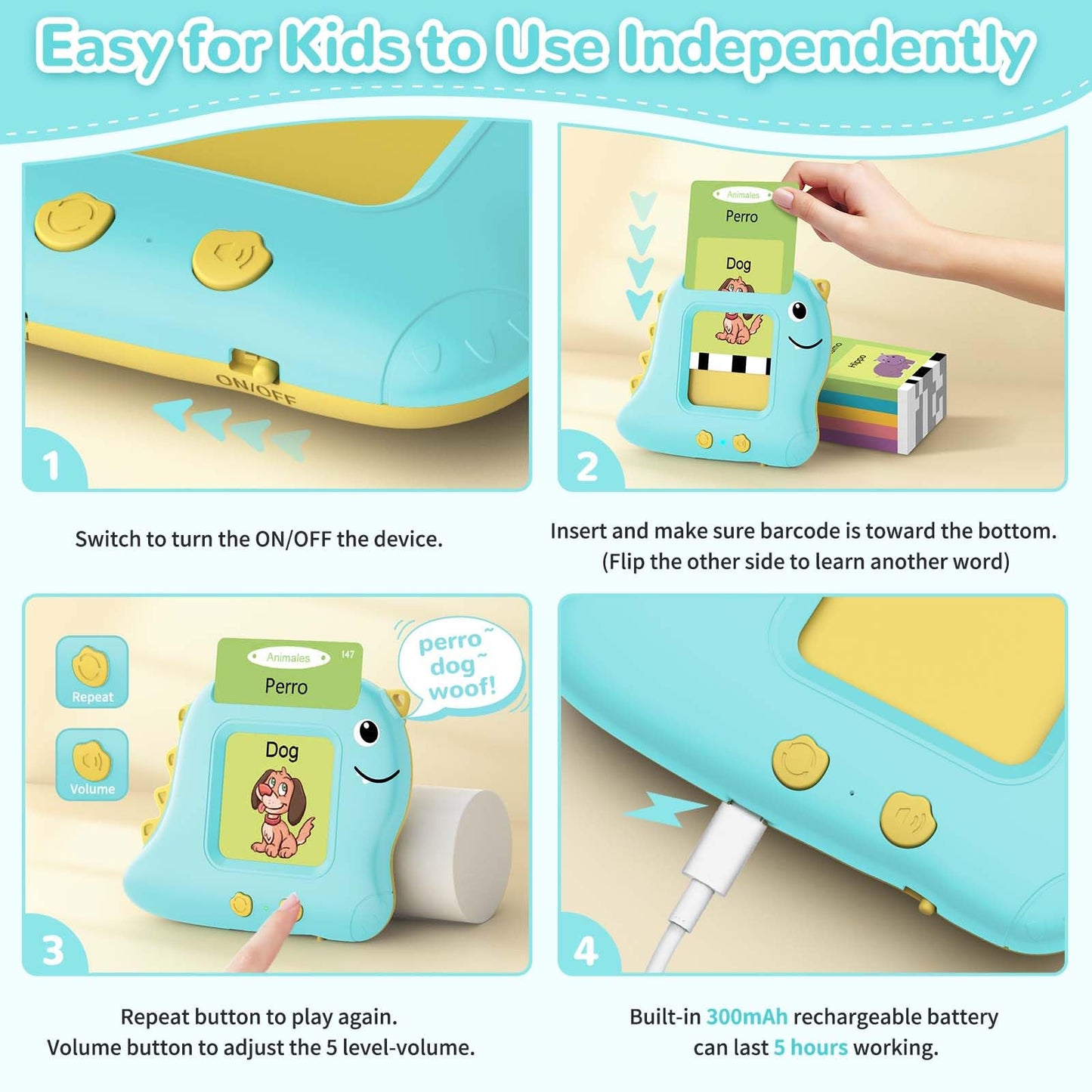 Alotwan Bilingual Talking Flash Cards Spanish/English, Learning Sensory Toys for Autistic Children, 224 Sight Words Español Speech Therapy Kids Toys Beginner, Birthday Gift for Little Boys and Girls