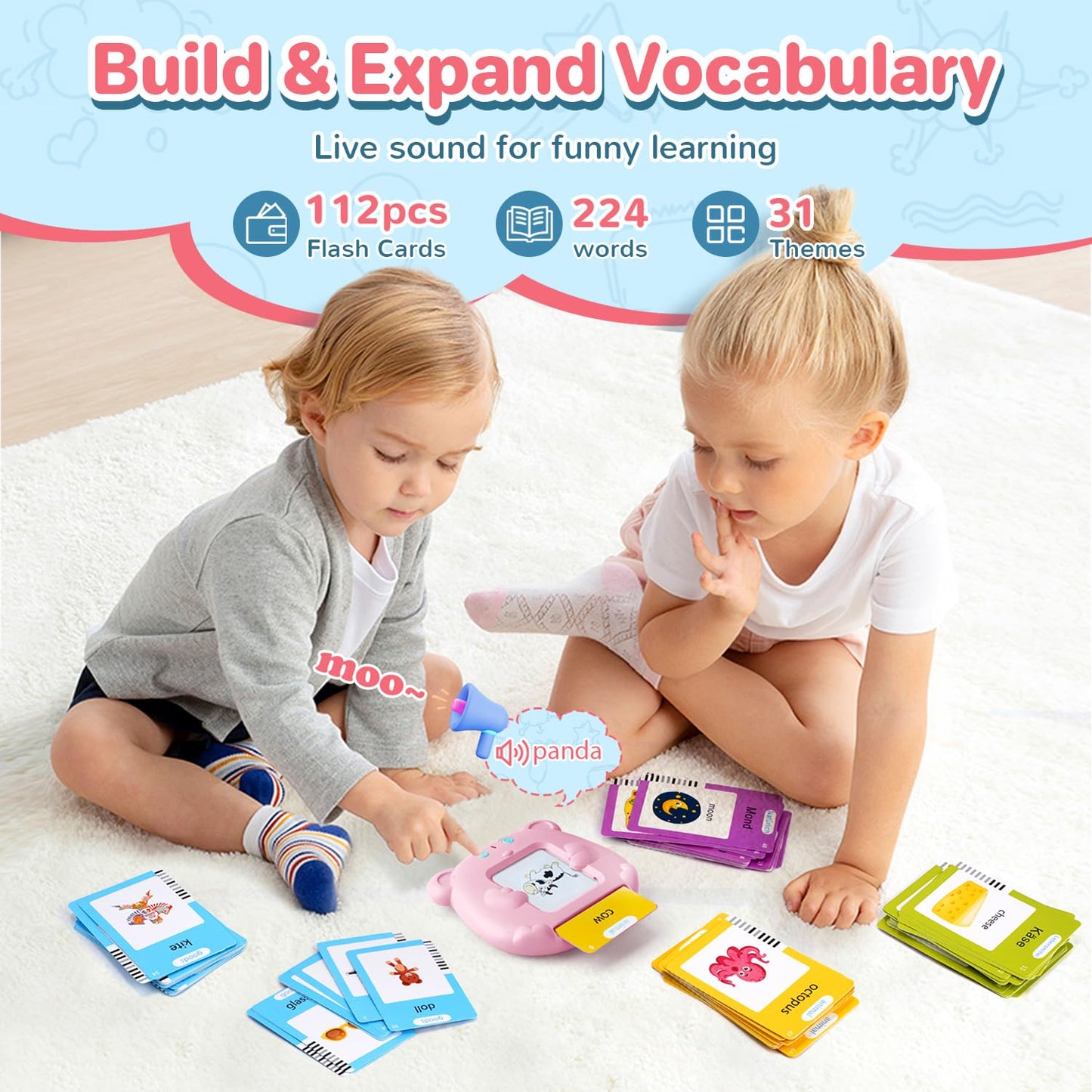 Spanish & English Talking Flash Cards for Toddler, Learning Montessori Toys with 224 Sight Words, Speech Therapy Toys, Children's Sensory Preschool Learning Educational Birthday
