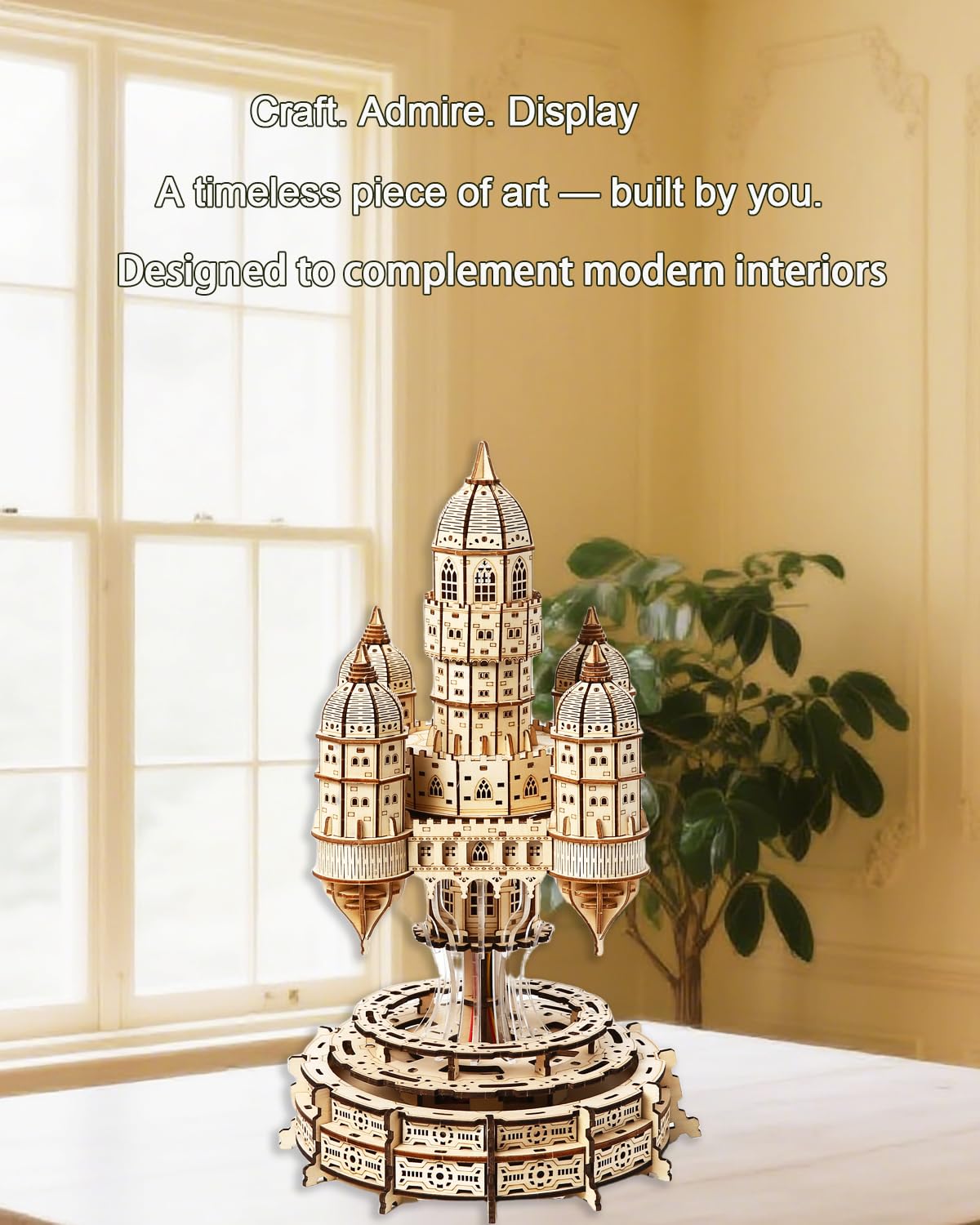 3D Wooden Puzzle for Adults – SkyCity Floating Castle Music Kit with LED Lights & Rotating Mechanism, DIY Mechanical Building Set, Hobbies Puzzle Models for Teens & Collectors