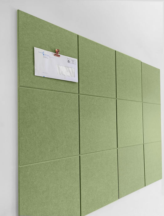 DECORITA Felt Wall Tiles | Large Cork Board Alternative | Aesthetic Felt Bulletin Board for Office, Home & Classroom | Large Cork Boards for Walls Pinboard (12-Pack) | Spring Green