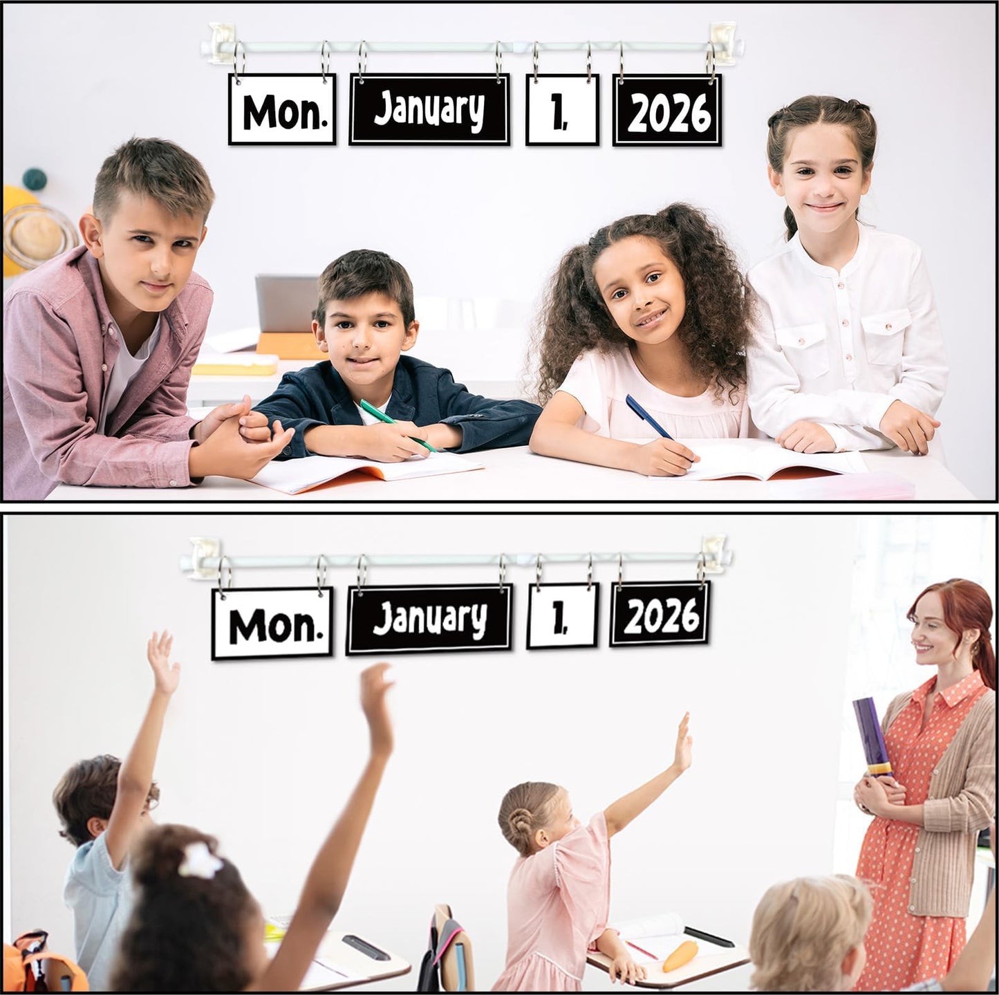 Black White Flip Calendar Bulletin Board Set Black Calendar for Classroom Whiteboard Decor with 2026 to 2030 Years Date Cards and Adjustable Rod for Home Elementary Back to School Teacher Supplies
