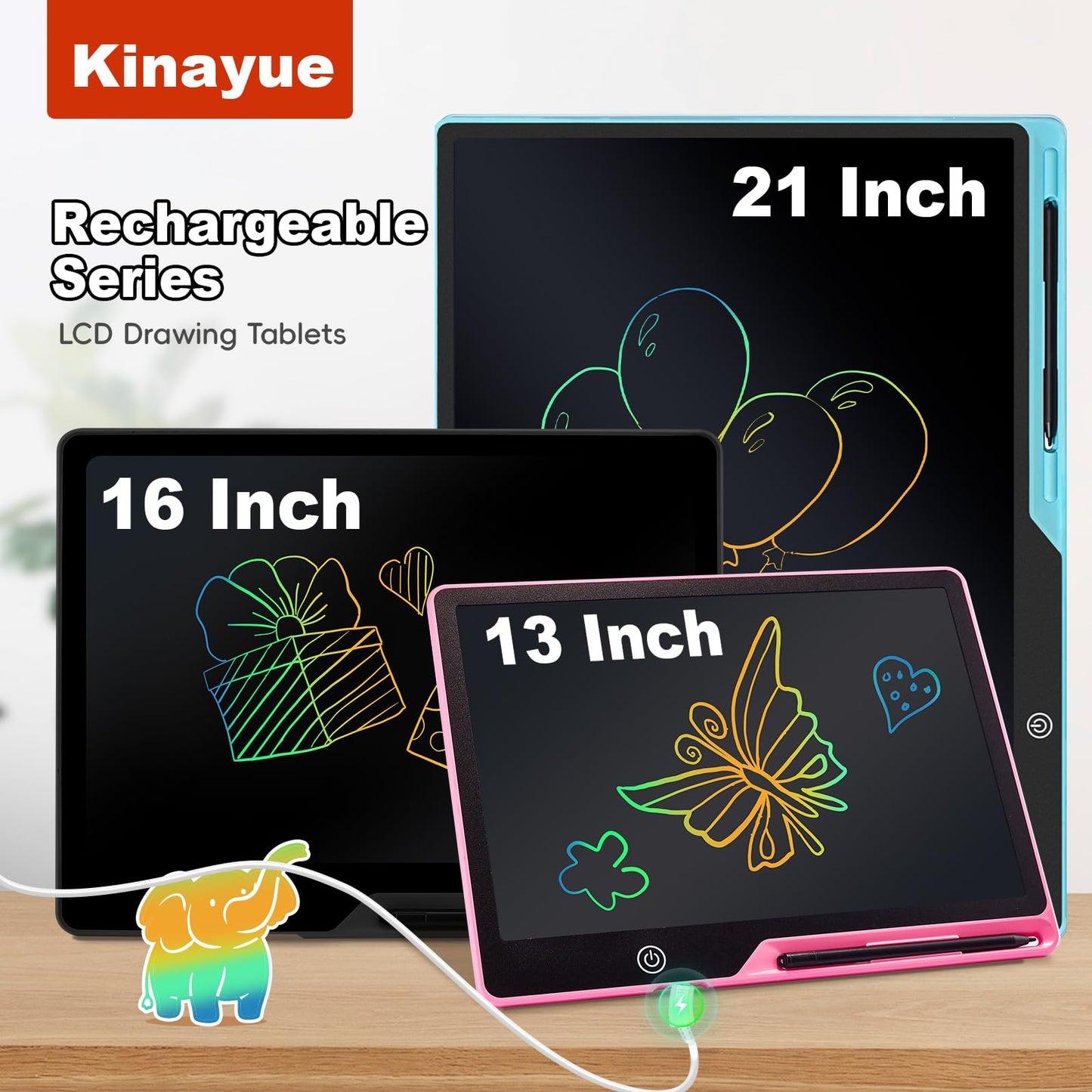 Kinayue LCD Writing Tablet for Kids, Rechargeable 21 Inch Doodle Board,Easter Basket Stuffers,Preschool Learning Toys Christmas Birthday Gift 3 4 5 6 7 Year Old Girls Boys (Blue)