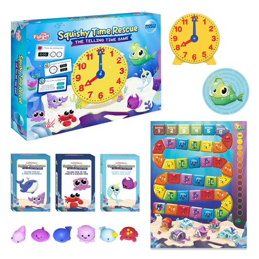 The Fidget Game Squishy Time Rescue - Telling Time Game for Kids Ages 6-11 | Multisensory Hands-On Learning Board Game with Manipulatives | Classroom Must Have for Grades 1-5