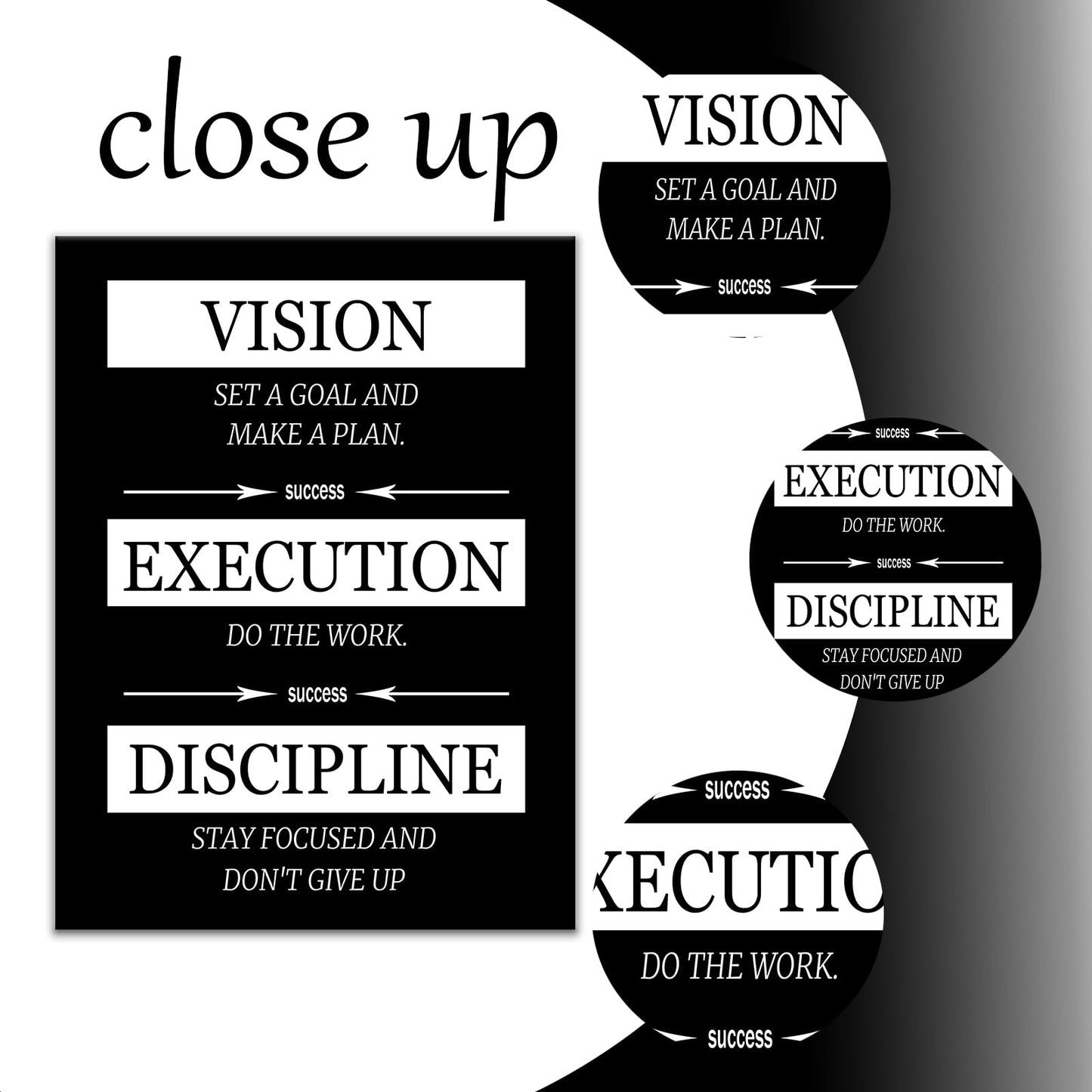 Motivational Canvas Poster Wall Art Inspirational Office Decor Vision Execution Discipline Positive Picture Painting Wall Artwork for Kitchen Teens Room Office Framed Ready to Hang [18''Wx24''H]