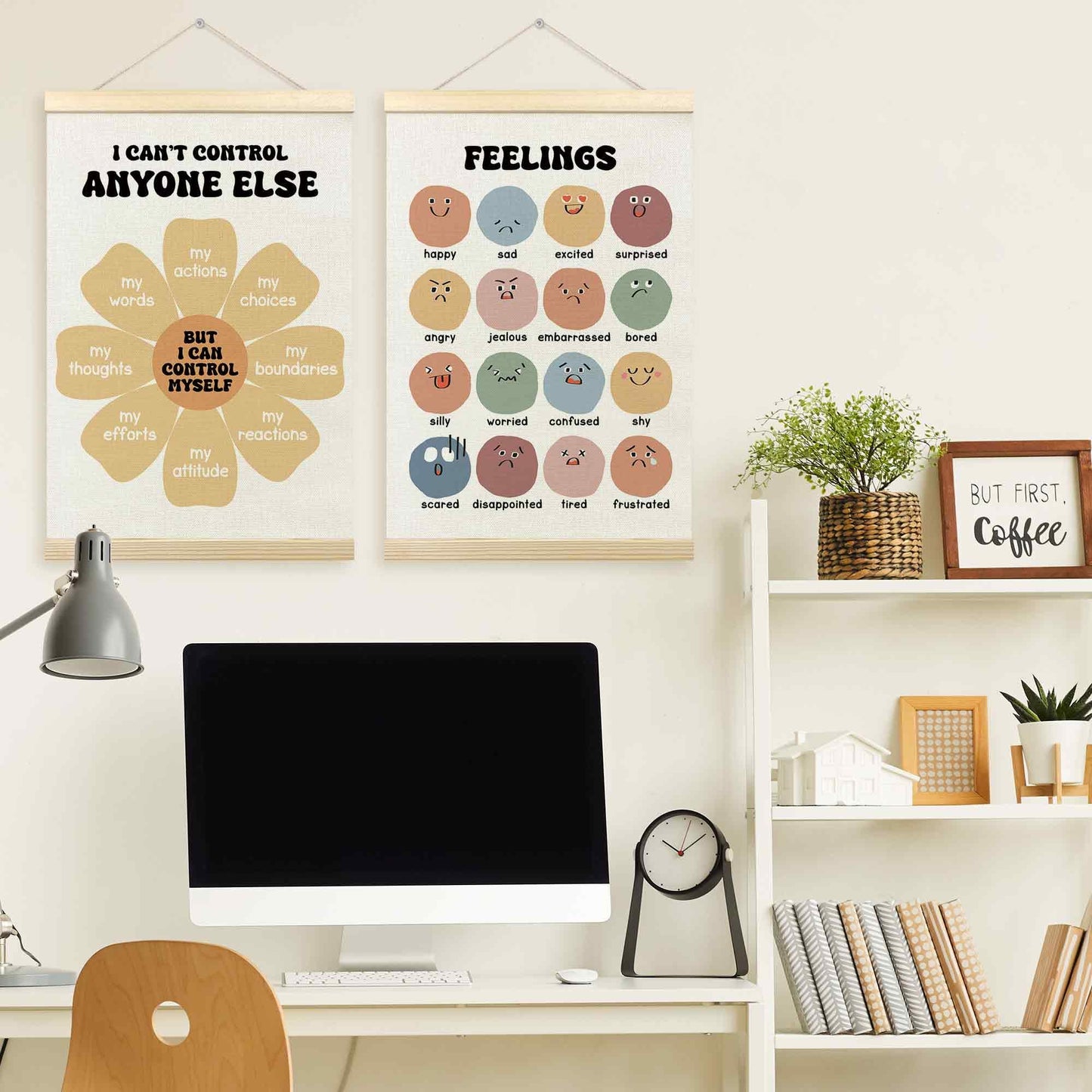 TLESKE Mental Health Feelings Emotions Chart Poster Hanger Frame for Toddler Kid Classroom Set of 2, Homeschool Wall Art Decor for Nursery Playroom, Preschool Prek Learning Educational Poster, 16x24
