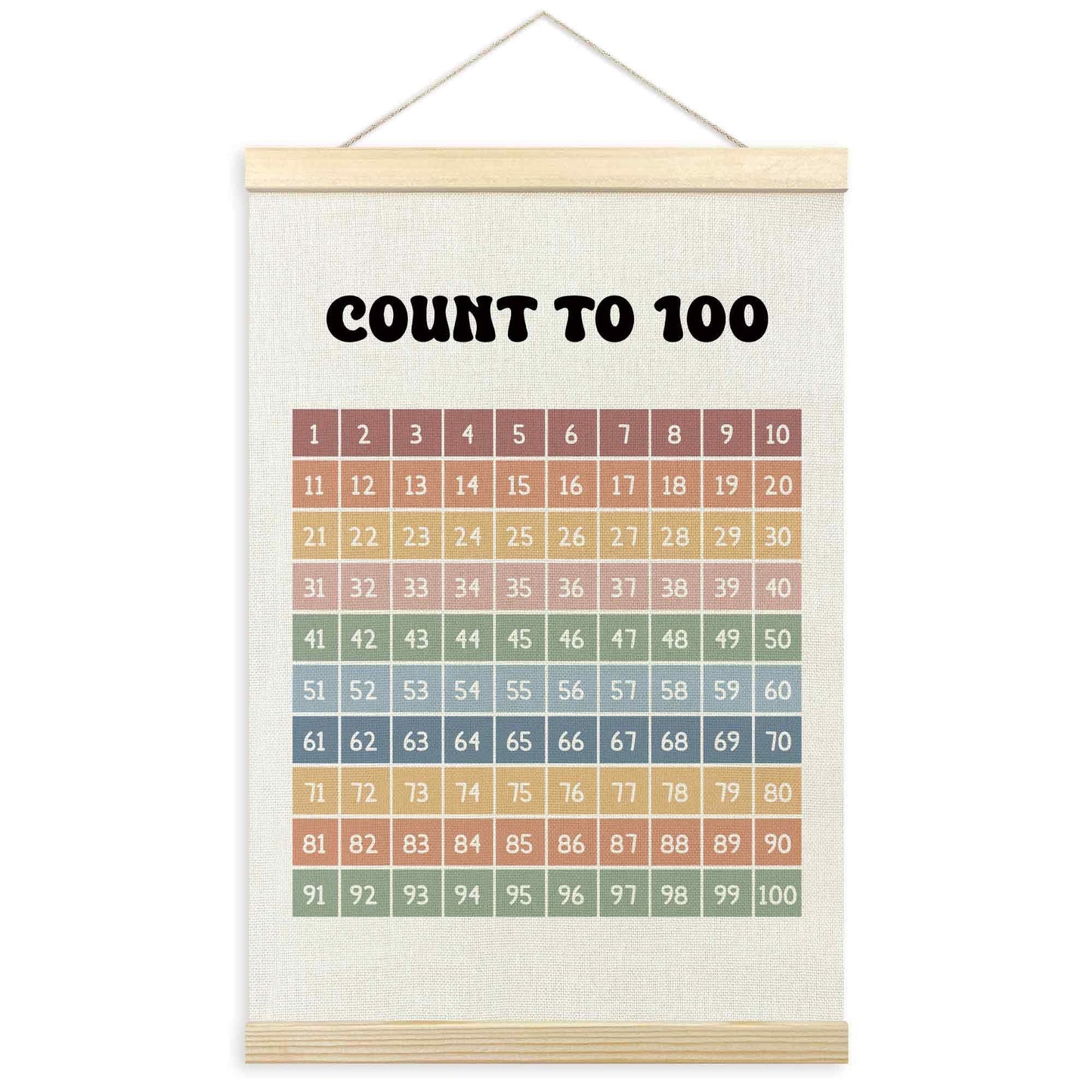 TLESKE Boho Classroom 1-100 Number Hundreds Chart Poster Hanger Frame, Homeschool Hanging Wall Art Decor for Toddlers Kids Room Nursery Playroom, Preschool Prek Learning Educational Poster, 16x24
