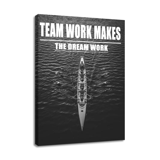 Motivational Canvas Wall Art Team Work Makes the Dream Work Print Poster Successful Entrepreneur Quotes Picture Painting for Office Class Room School Wall Decoration Stretched and Framed [18''Wx24''H]