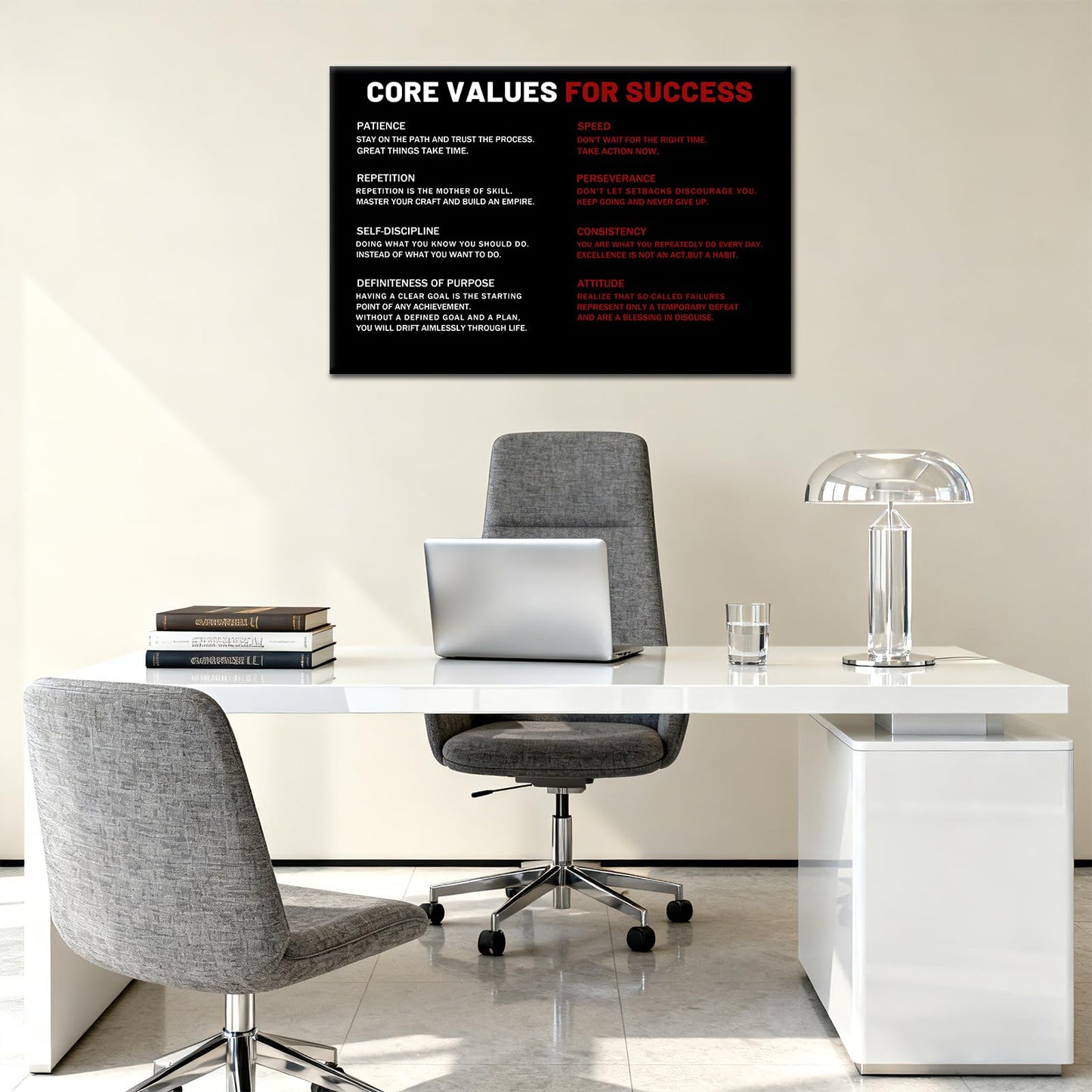 Core Values for Success Motivational Canvas Wall Art Inspirational Office Artwork for Bedroom Entrepreneur Quotes Poster Print for Home Gym Wall Decoration Ready to Hang [18''Wx12''H]