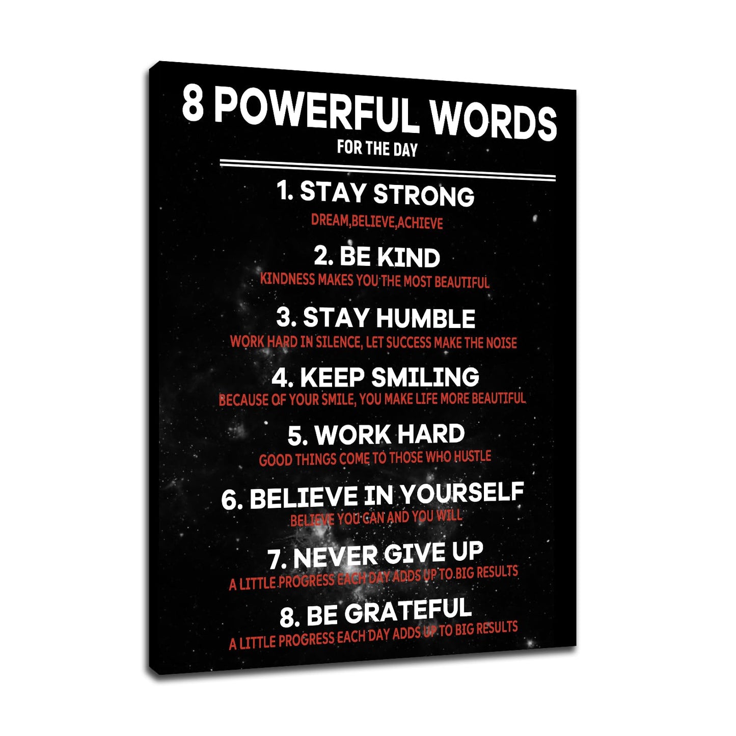 Inspirational Canvas Wall Art Motivational 8 Powerful Words Quotes Poster Print Rules Signs Picture Painting for Modern Home Bedroom Teens Room Office Artwork Stretched and Framed [18" W x 24" H]